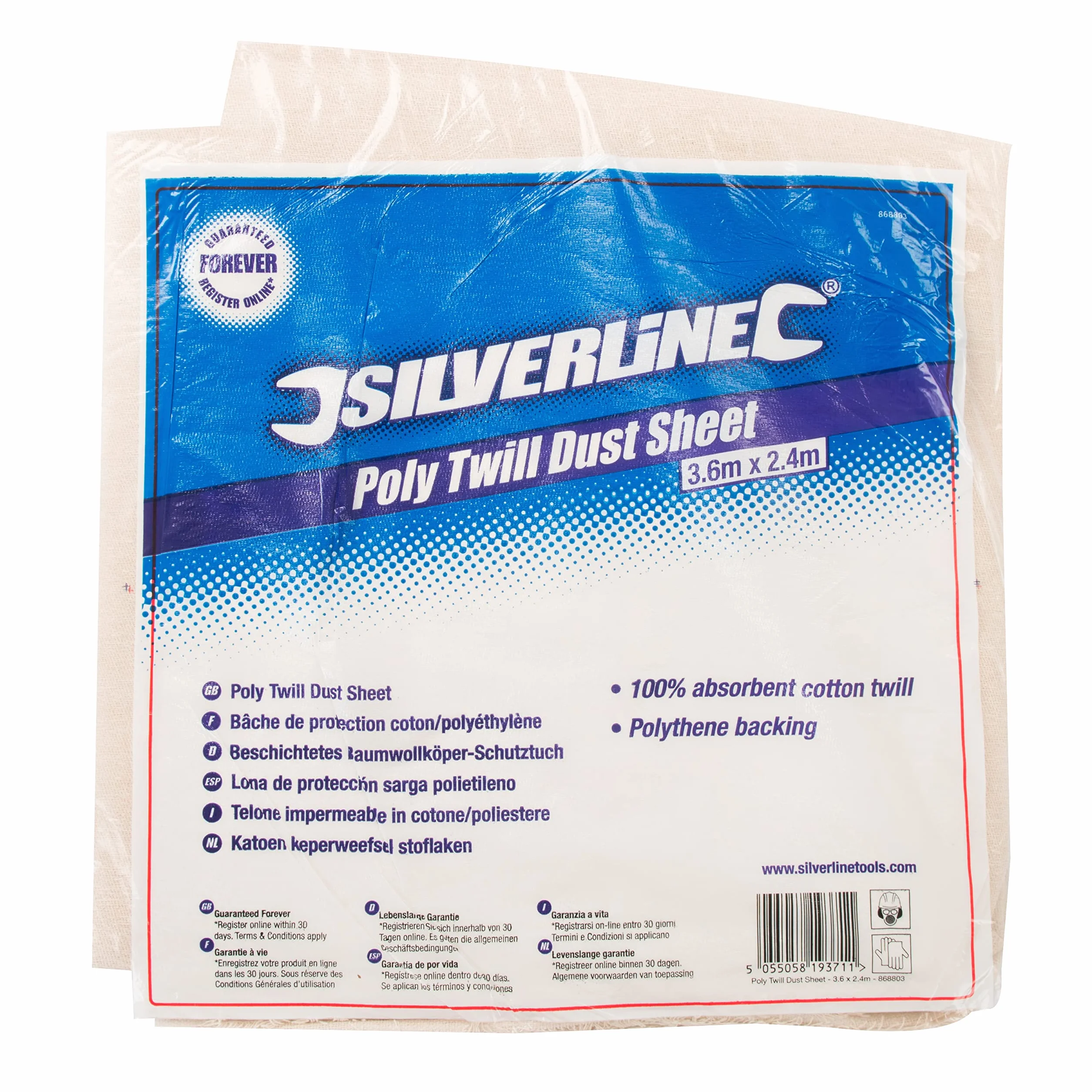 Silverline Poly Twill 868803 Prześcieradło, Biały, 3,6 x 2,4 m