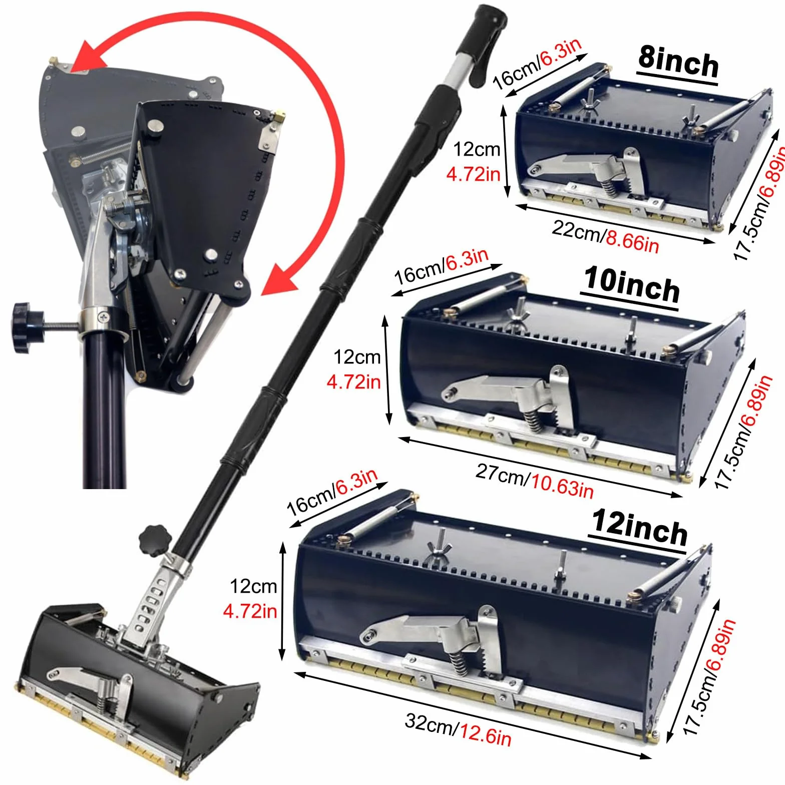 Pudełko do wykańczania płyt kartonowo-gipsowych z regulowanym uchwytem przedłużającym, wysokość 100 cm - 160 cm, aluminiowe narzędzie do majsterkowania w domu, rozmiar 25 cm