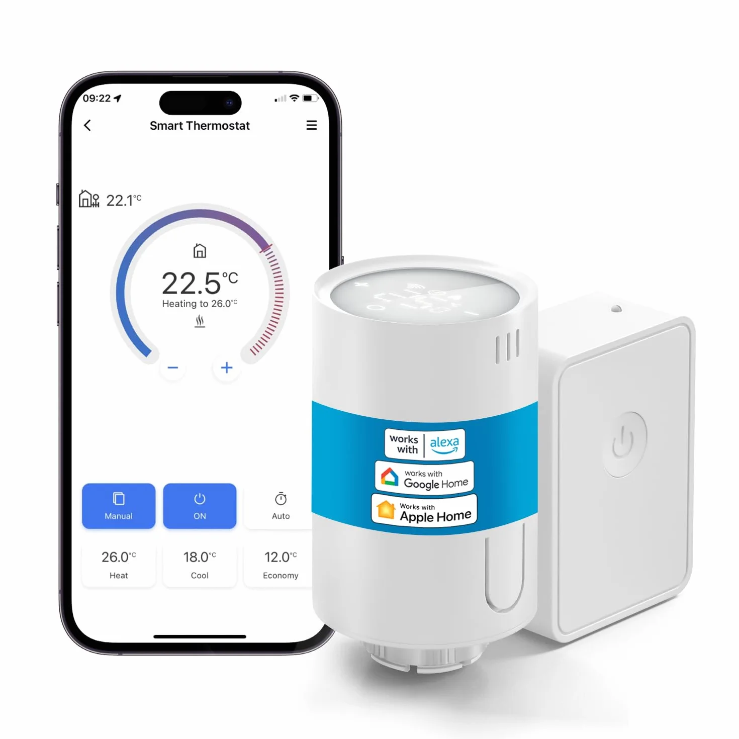 Meross inteligentny termostat grzejnikowy kompatybilny z HomeKit, termostat grzejny Wi-Fi, kompatybilny z Siri, Alexa i Google Assistant, pilot zdalnego sterowania, wymaga koncentratora, M30 x 1,5 mm