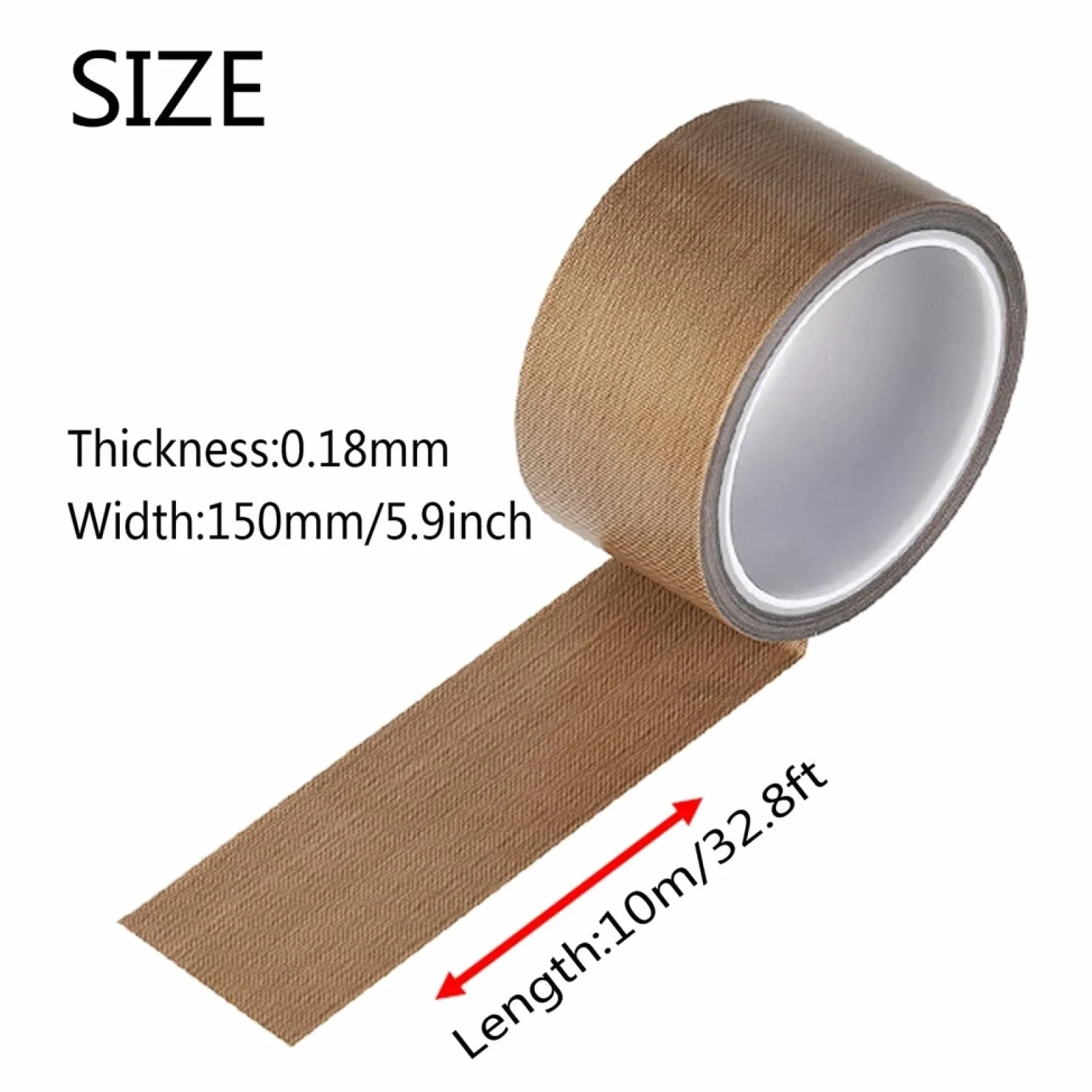 Kran teflonowy z włókna szklanego pokryty PTFE, taśma teflonowa samoprzylepna do wysokich temperatur 10 m 0,18 mm 100-300(150mm)