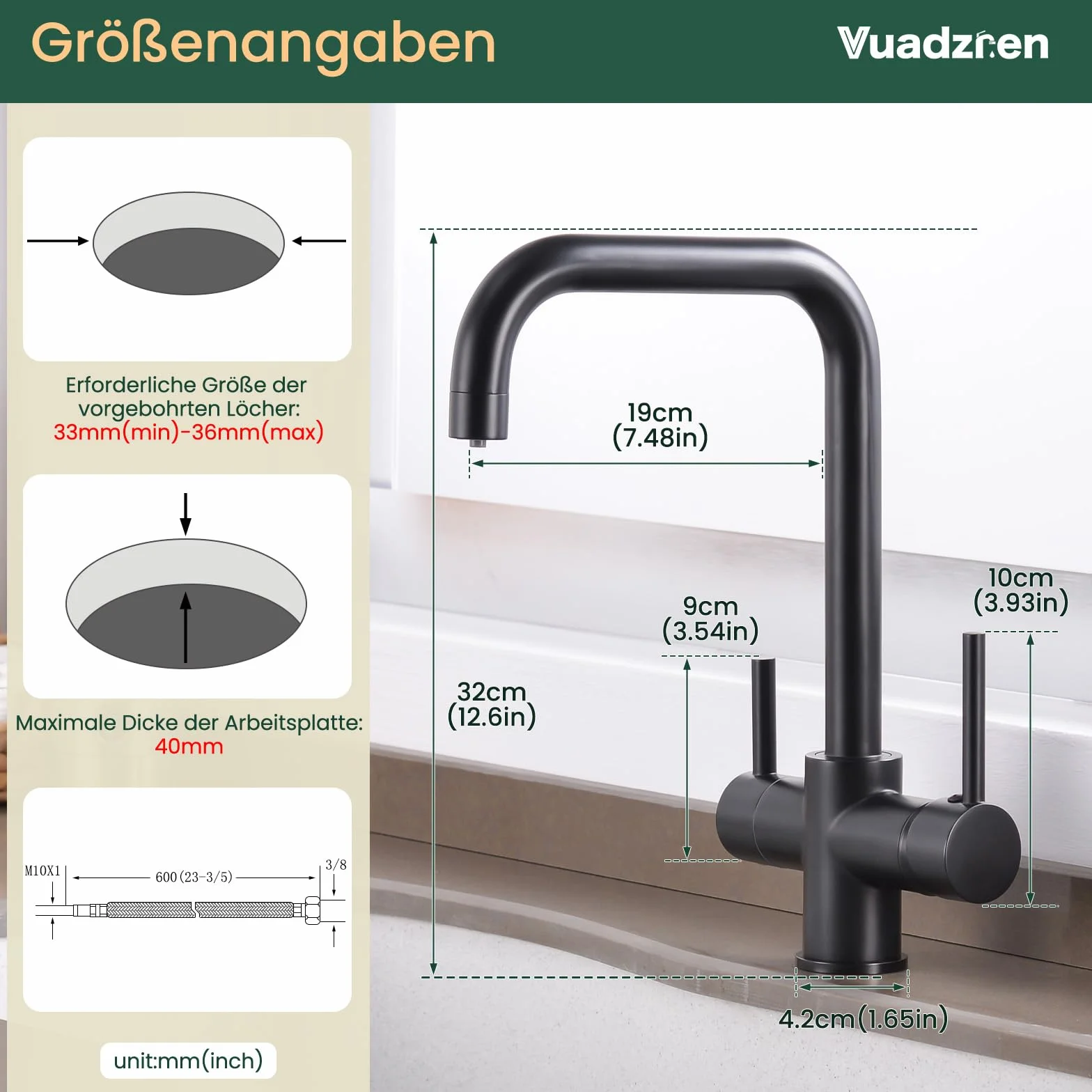 Bateria zlewozmywakowa, kran kuchenny, bateria kuchenna 3-drożna bateria kuchenna armatura zlewozmywakowa armatura zlewozmywakowa wylewka wody pitnej z 2 dźwigniami obracana o 360° (czarna)