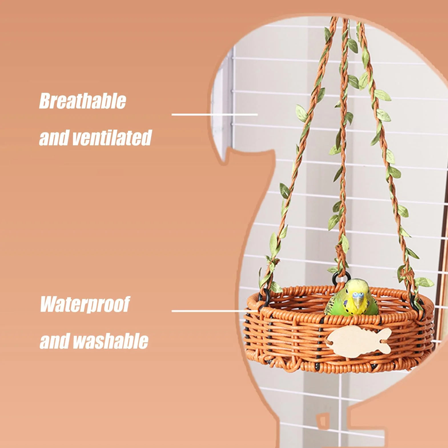 Hammock Bird Jaskinie gniazd ptaków Miejsca do spania Nymphensithich Imitat Rattan Vintage Ręcznie Oddychająca tkanina łatwa do czyszczenia dla Kanarków nimfy wspinaczkowe jedzenie