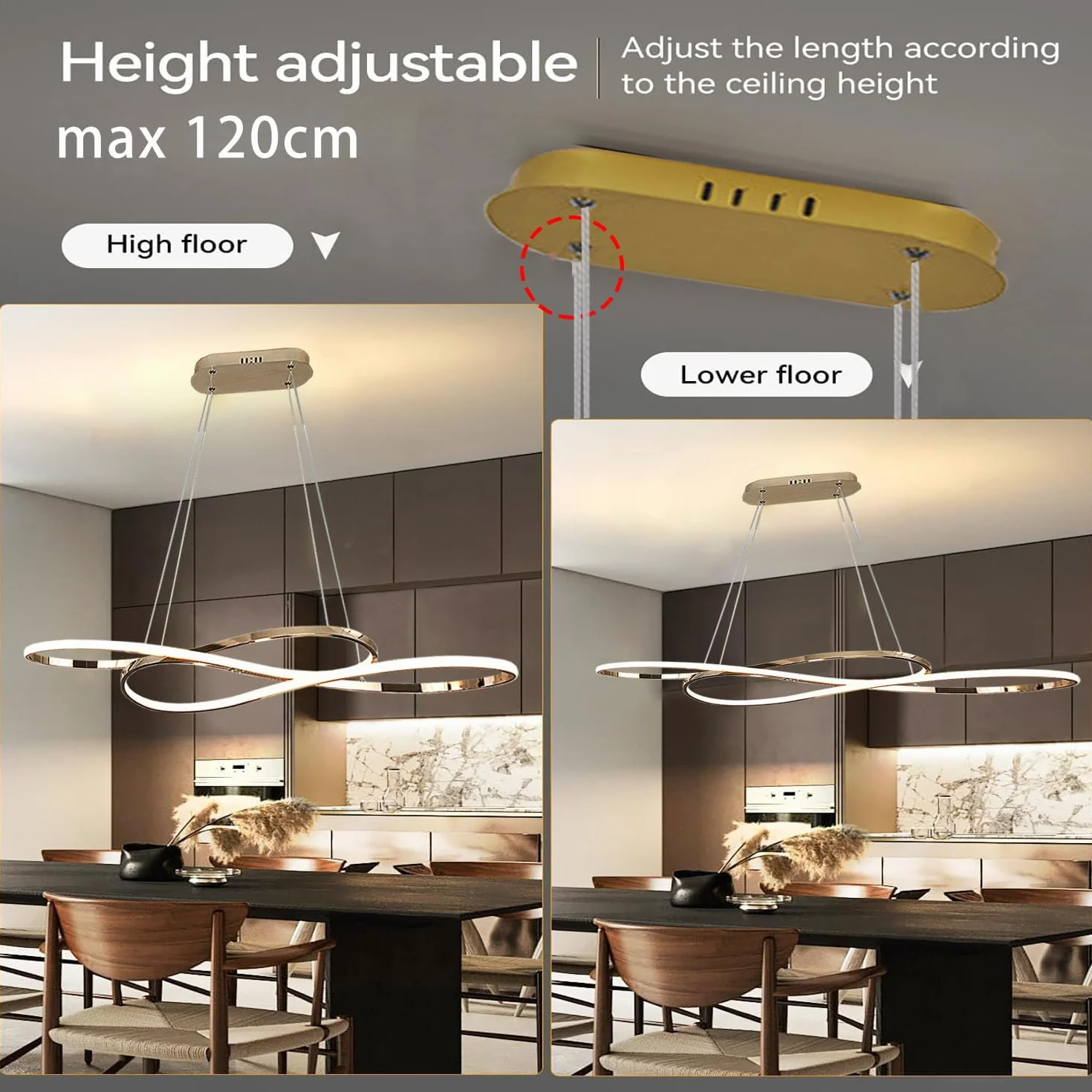 ASJK nowoczesne lampy wiszące led żyrandole do salonu,żyrandol led z pilotem ściemniania za pomocą pilota, akrylowa lampa wisząca do kuchni, jadalni i salonów. Złoto