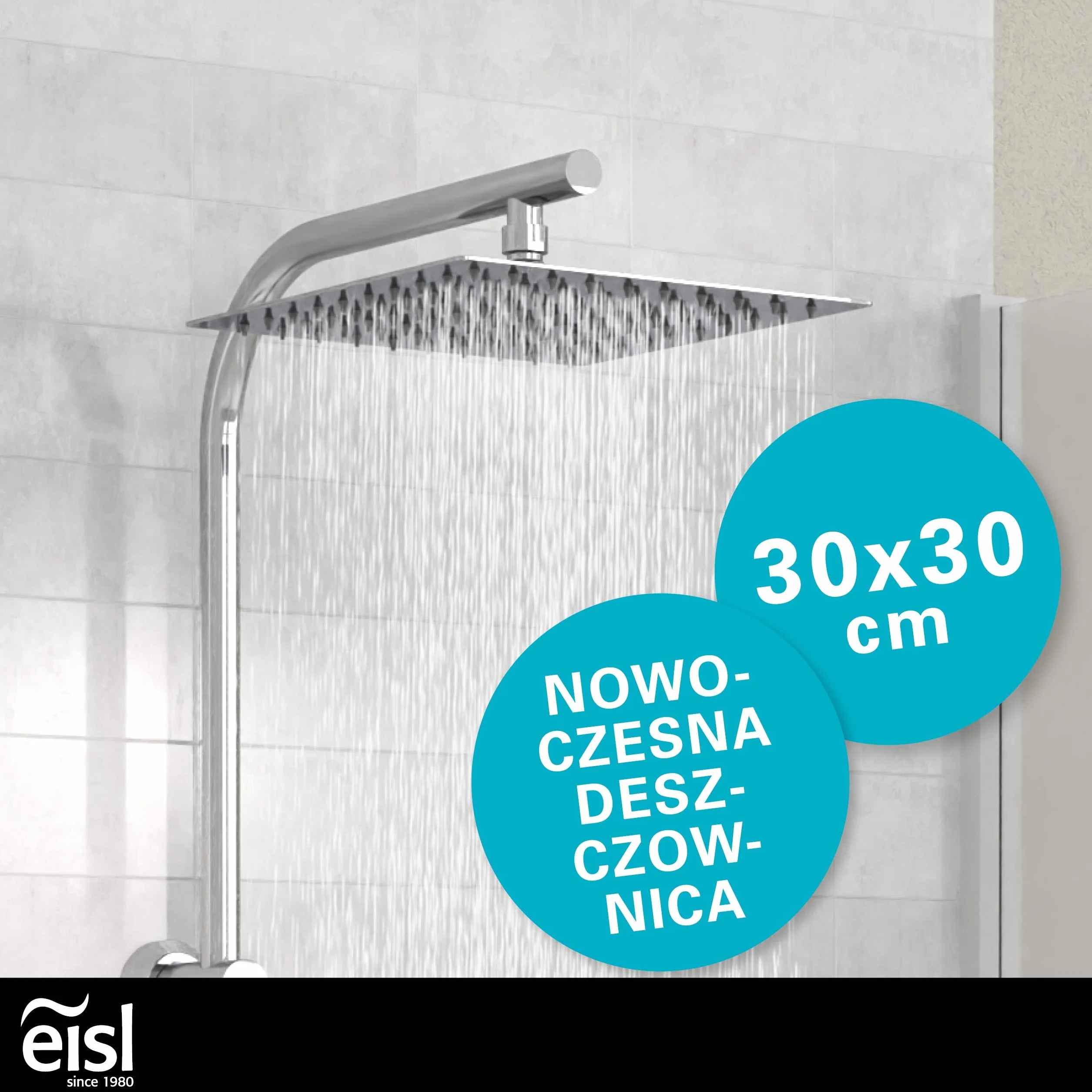 EISL EASY DELUXE zestaw prysznicowy, system prysznicowy bez armatury 2 w 1 z dużą deszczownicą ze stali nierdzewnej (300 x 300 mm) i słuchawką prysznicową, deszczownicą bez armatury, idealny do