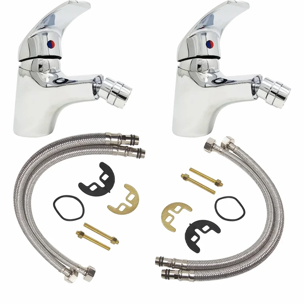 Zestaw 2 Baterie do Umywalki Łazienka i Umywalka Bidet, Para Miksery Mosiądz Chrome Jednorazowa Zestaw Bidet i Umywalka
