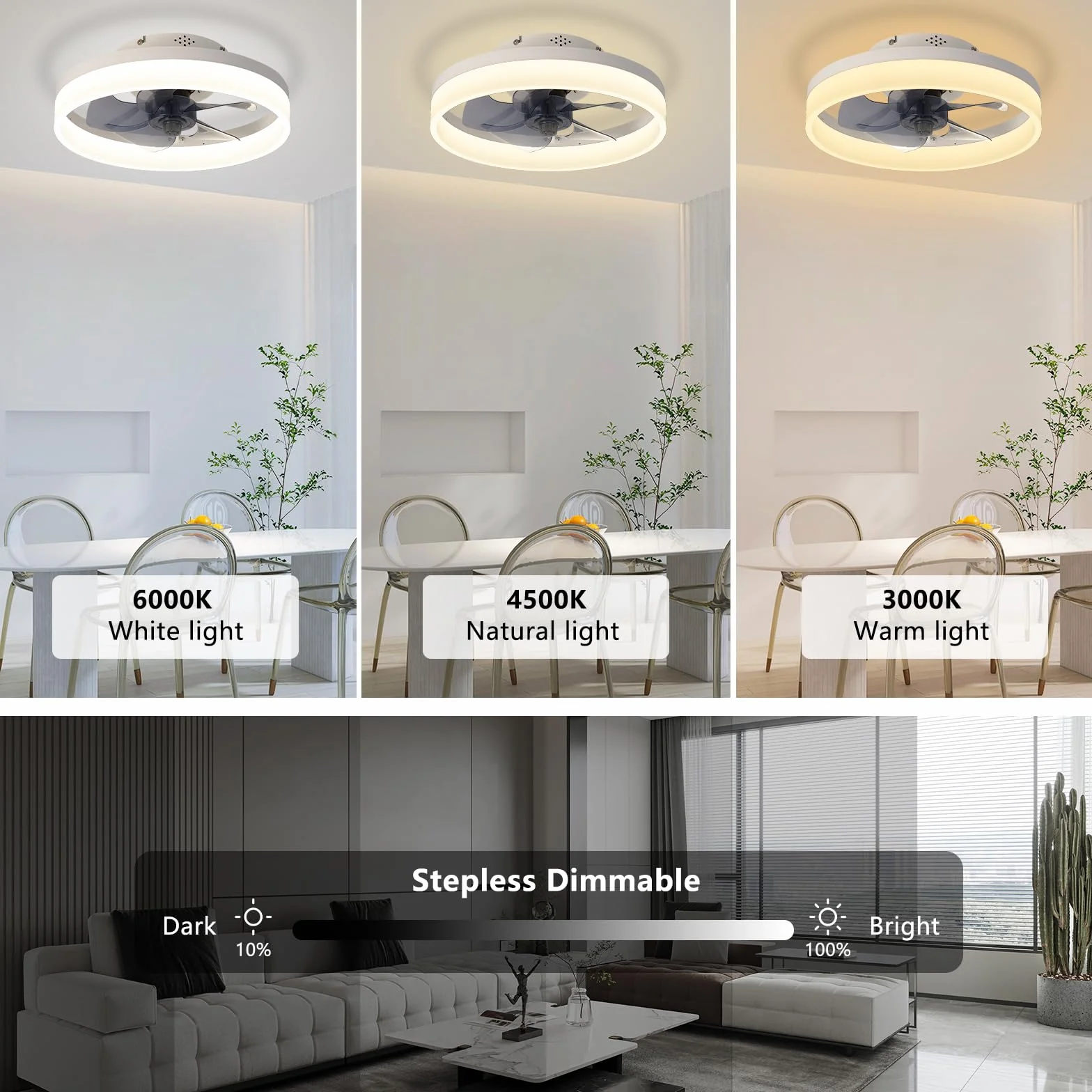 Wentylator sufitowy 40 cm z oświetleniem LED, 6 prędkości, odwracany, pilot, aplikacja