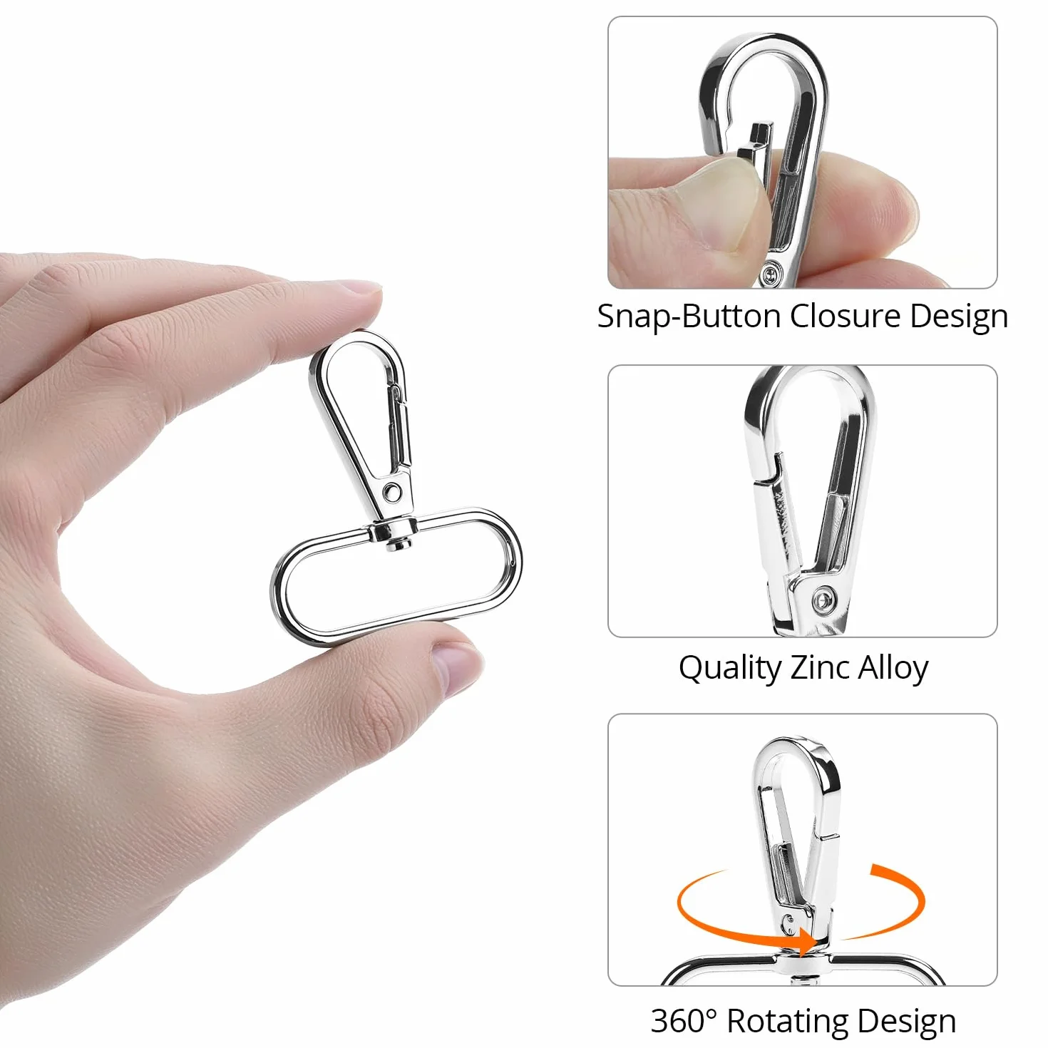 QWORK® 20 sztuk 38 mm obrotowe karabińczyki, srebrne breloki z pierścieniami D, do smyczy do torebek, rękodzieła
