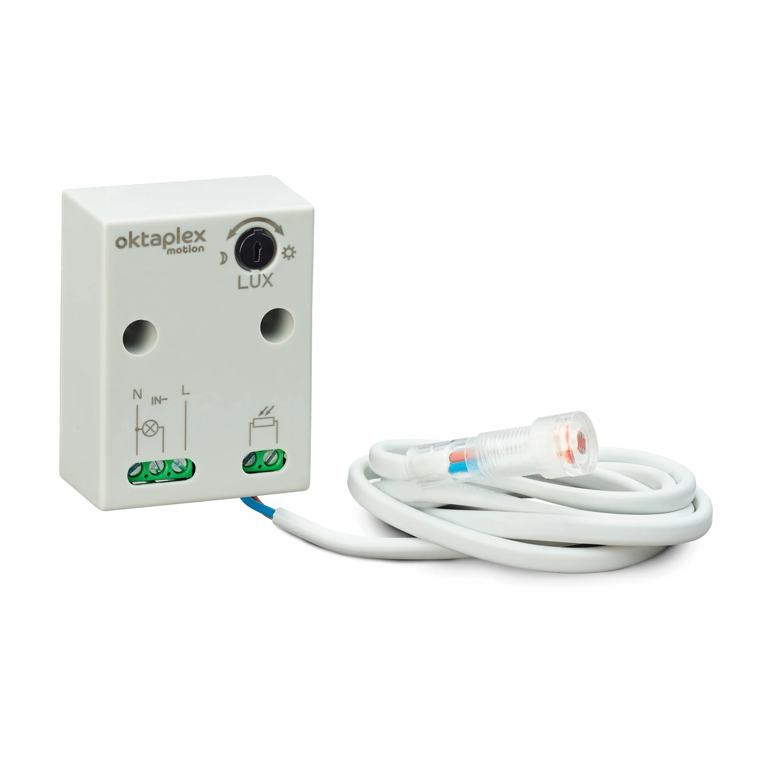 Oktaplex Rosa mini wbudowany przełącznik zmierzchowy czujnik zmierzchu zewnętrzny i wewnętrzny IP65 230 V biały