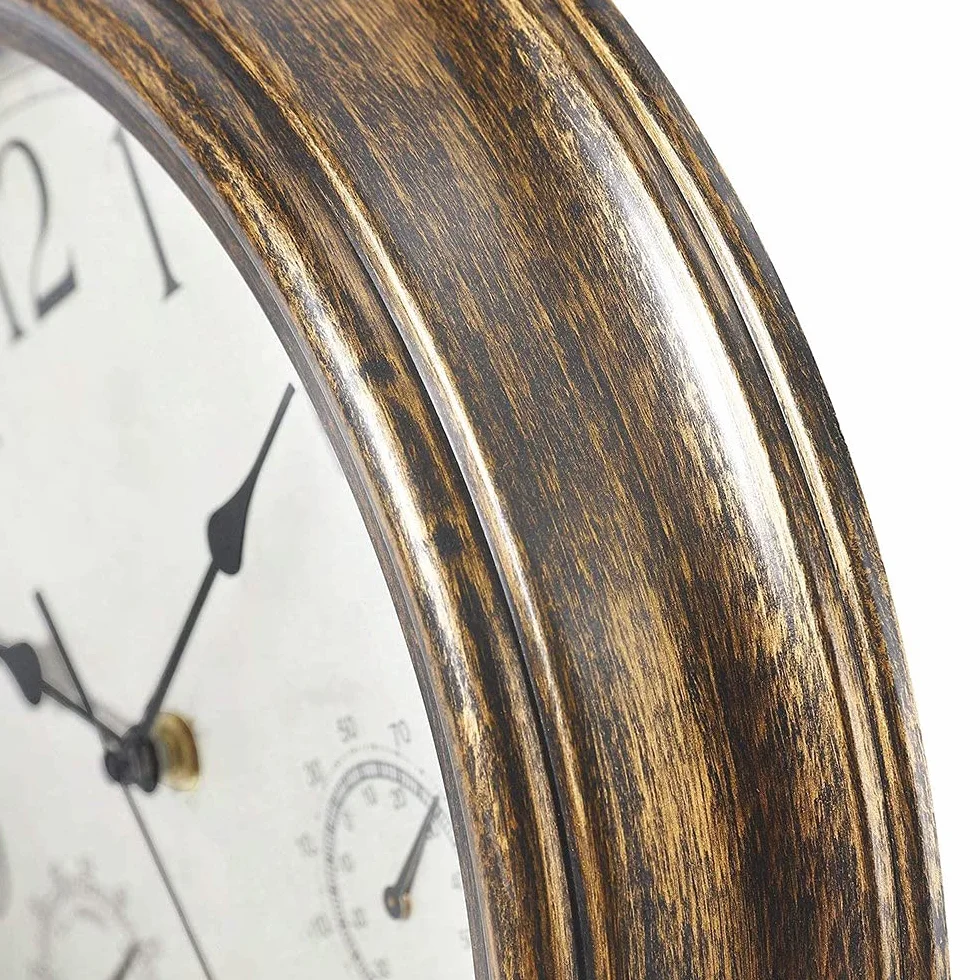 Zegar ścienny retro 30,5 cm wodoodporny z termometrem i higrometrem bezgłośny