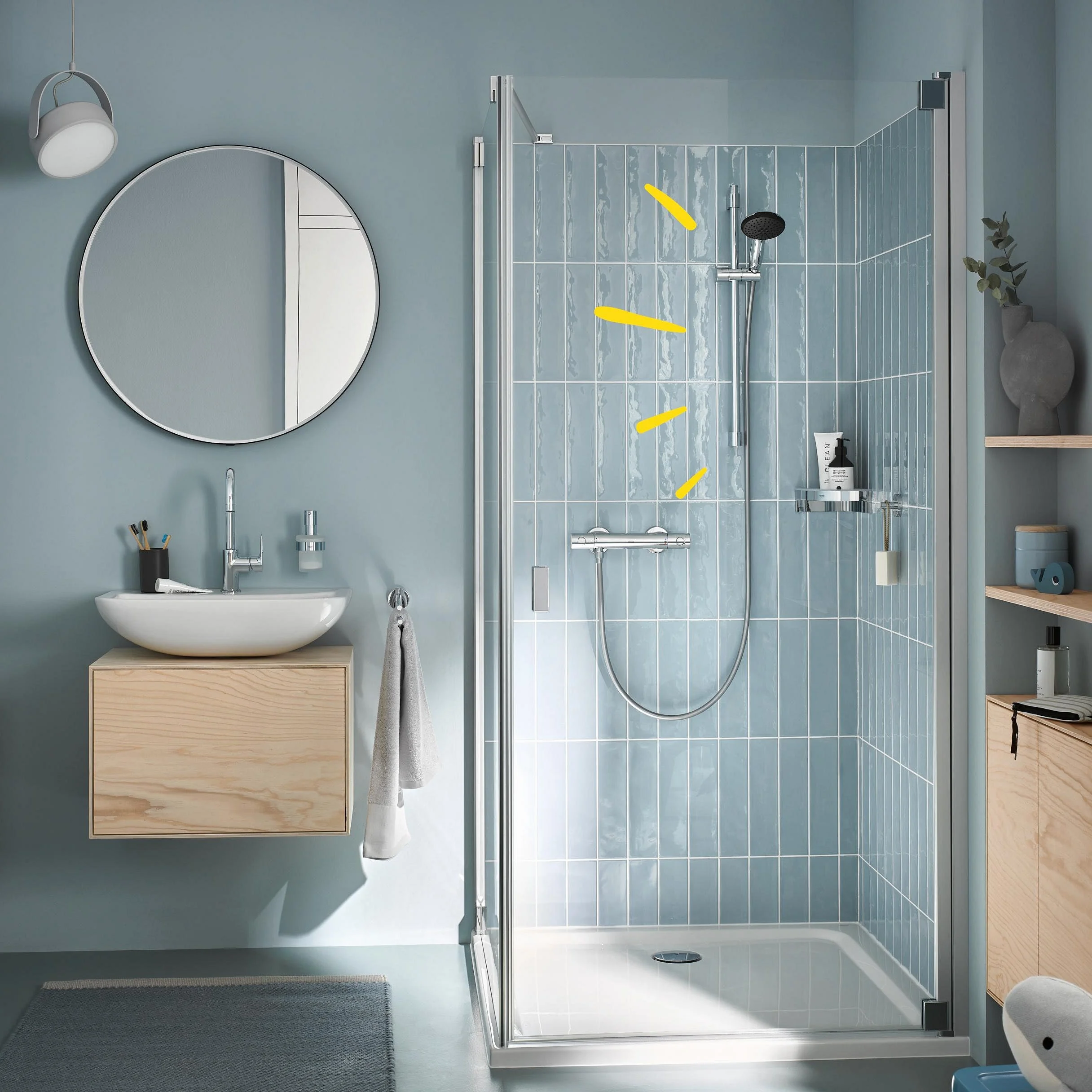 GROHE Precision Get 34856000 zestaw prysznicowy z termostatem oszczędzający wodę – 9 l na min (1 rodzaj strumienia, blokada bezpieczeństwa przy 38 C, drążek prysznicowy 60 cm, w zestawie z narzędziami