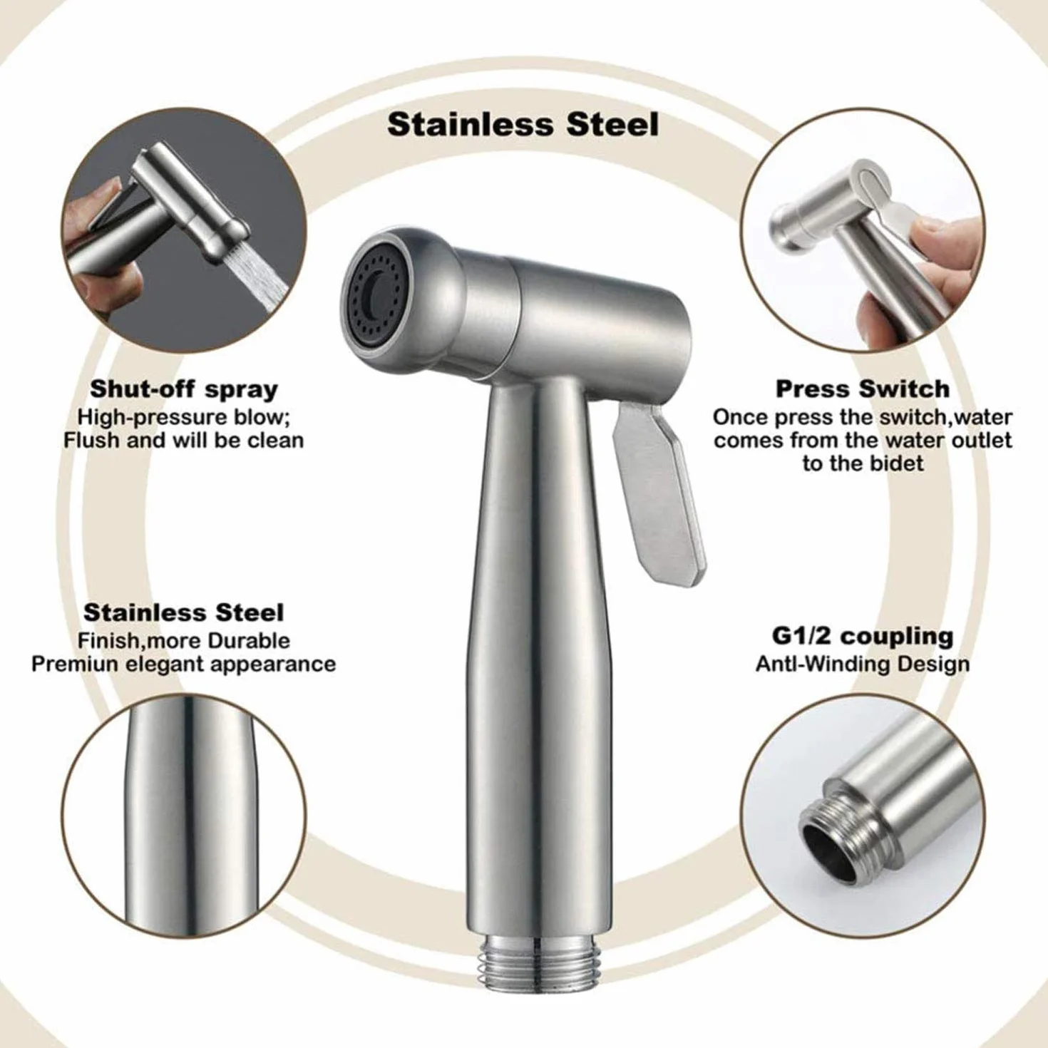 Home Handheld Bidet Zestaw toalety dla niemowląt z rozpylaczem z kranu, wężem i przyłączem, idealny do mycia włosów lub czyszczenia umywalki (srebrny)