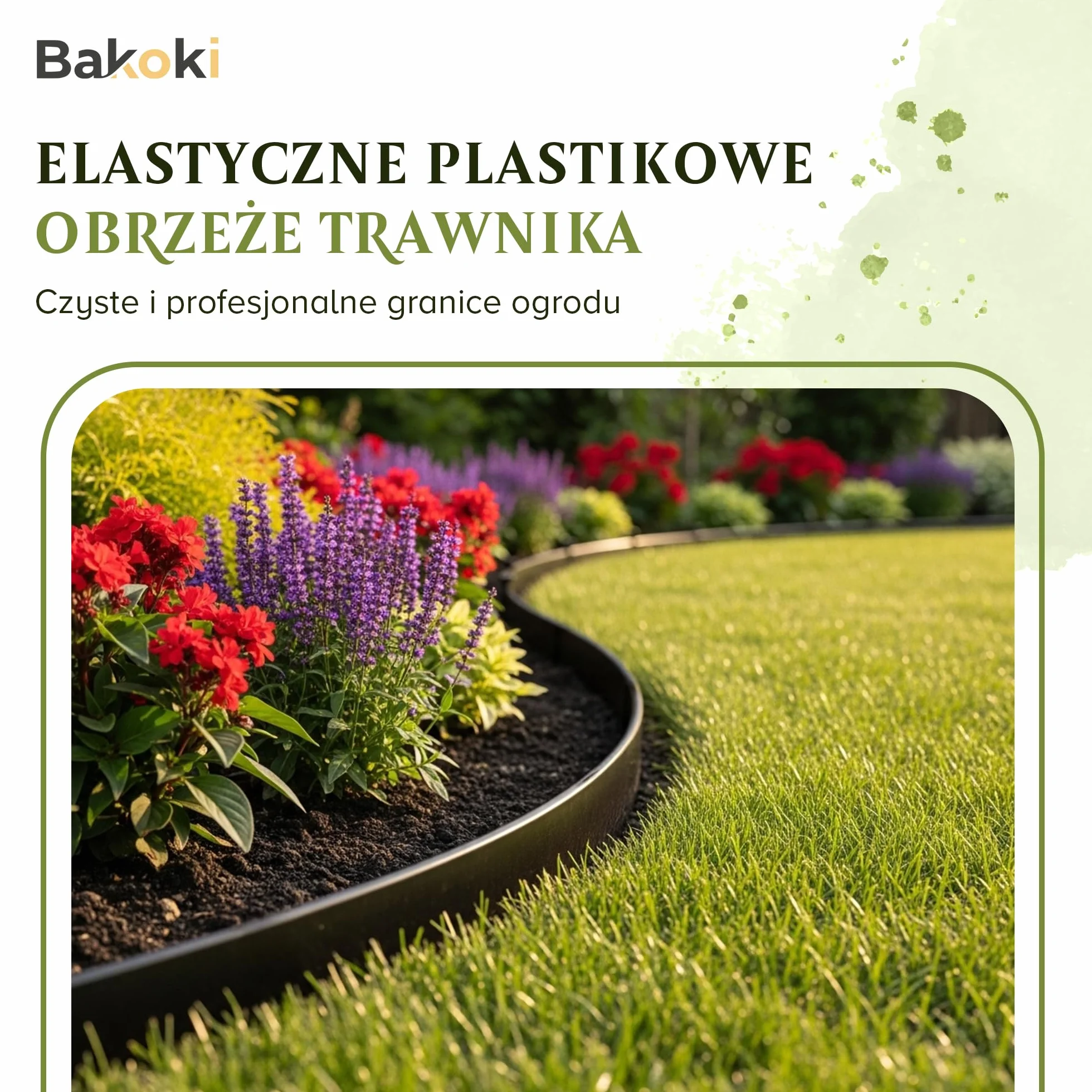 Elastyczne obrzeże trawnika 10 m 40 kotw gruntowych wysokość 4 cm czarne tworzywo sztuczne odporne na warunki atmosferyczne