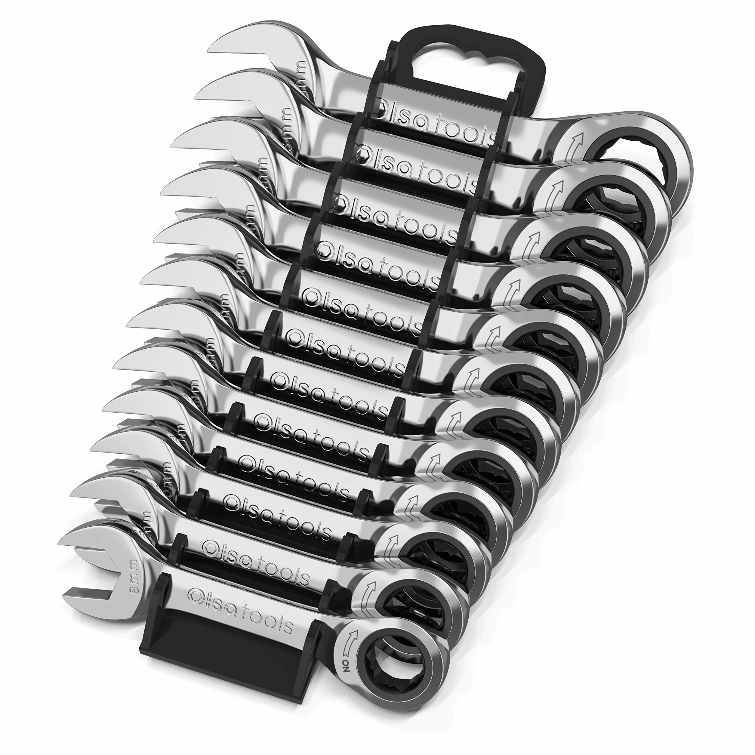 Olsa Tools 12 szt. metryczny zestaw kluczy grzechotkowych, 120 zębów, Stubby, stal chromowo-wanadowa