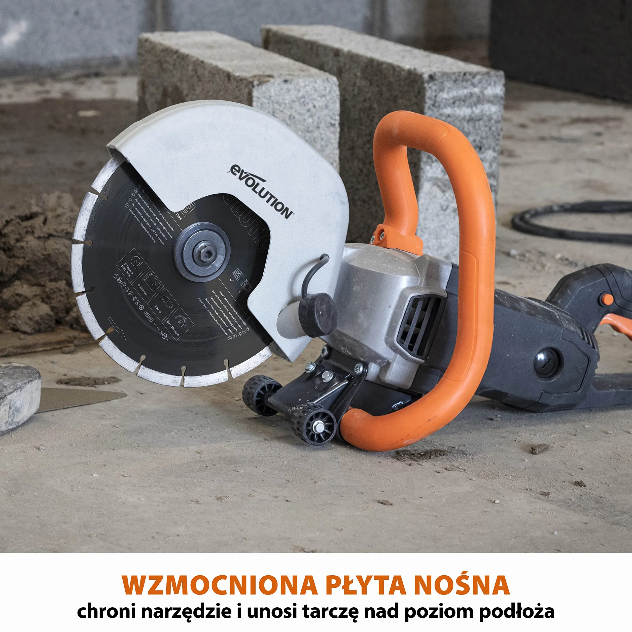Evolution Power Tools Elektryczna przecinarka tarczowa i pilarka do betonu R230DCT z tarczą diamentową 230 mm (9”) do cięcia kamienia i metalu