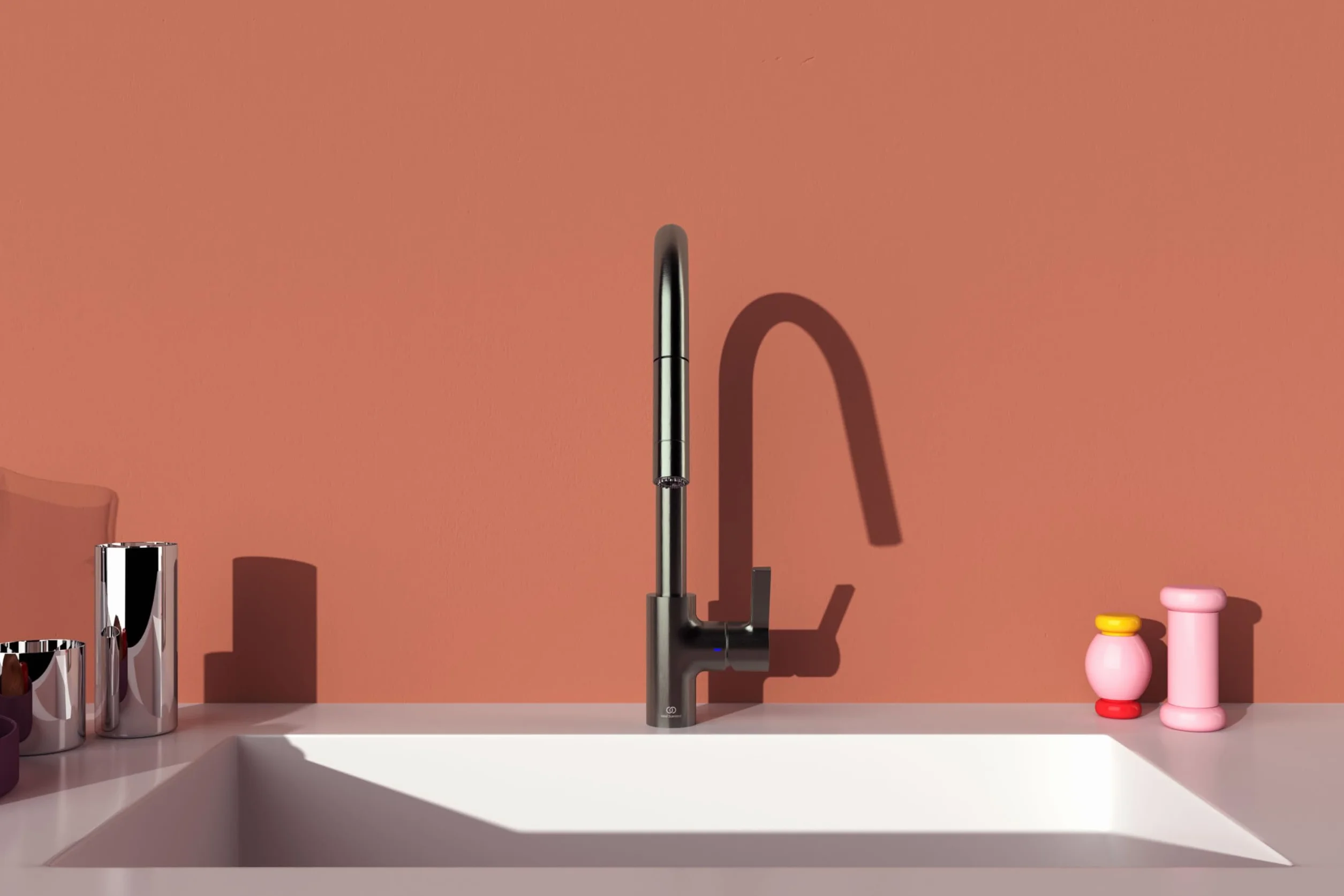 Ideal Standard - Smak jednouchwytowa bateria zlewozmywakowa do zlewu kuchennego, wysoka rura wylewkowa z dwufunkcyjną wylewką obrotową i wyciąganą, magnetic szary