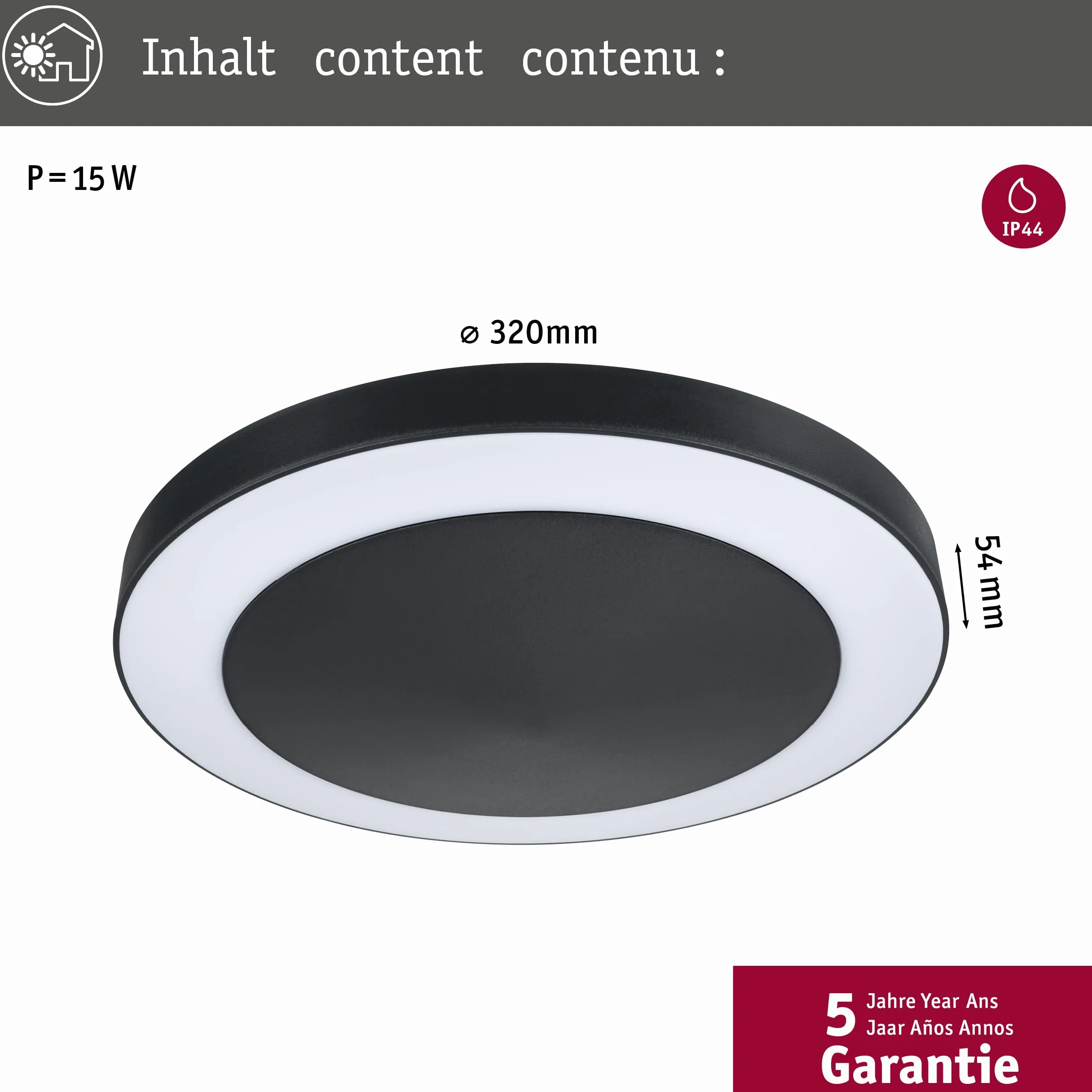 Paulmann 94526 lampa zewnętrzna LED Circula lampa sufitowa z czujnikiem zmierzchu/ruchu IP44 okrągła z 1x14 W ciepły biały antracyt tworzywo sztuczne 3000 K