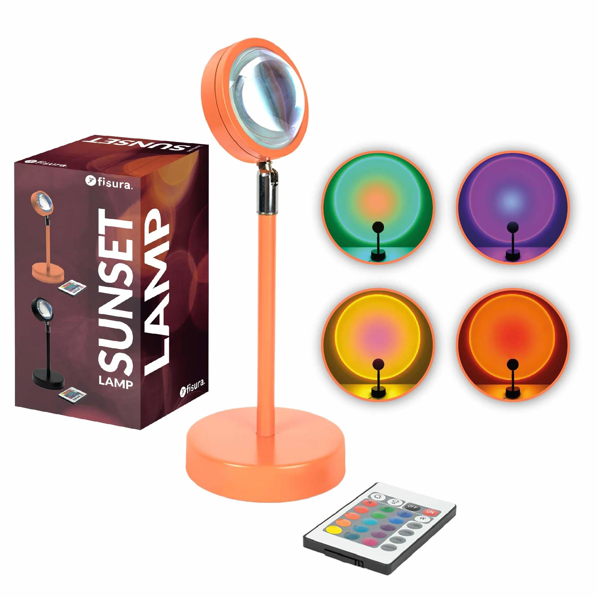 Fisura – Lampa Zachodzącego Słońca 16 Kolorów. Pomarańczowa, Relaksująca LED. Romantyczna Z Kablem USB. Oryginalna Na Prezent. 26,5 cm x 10 cm.