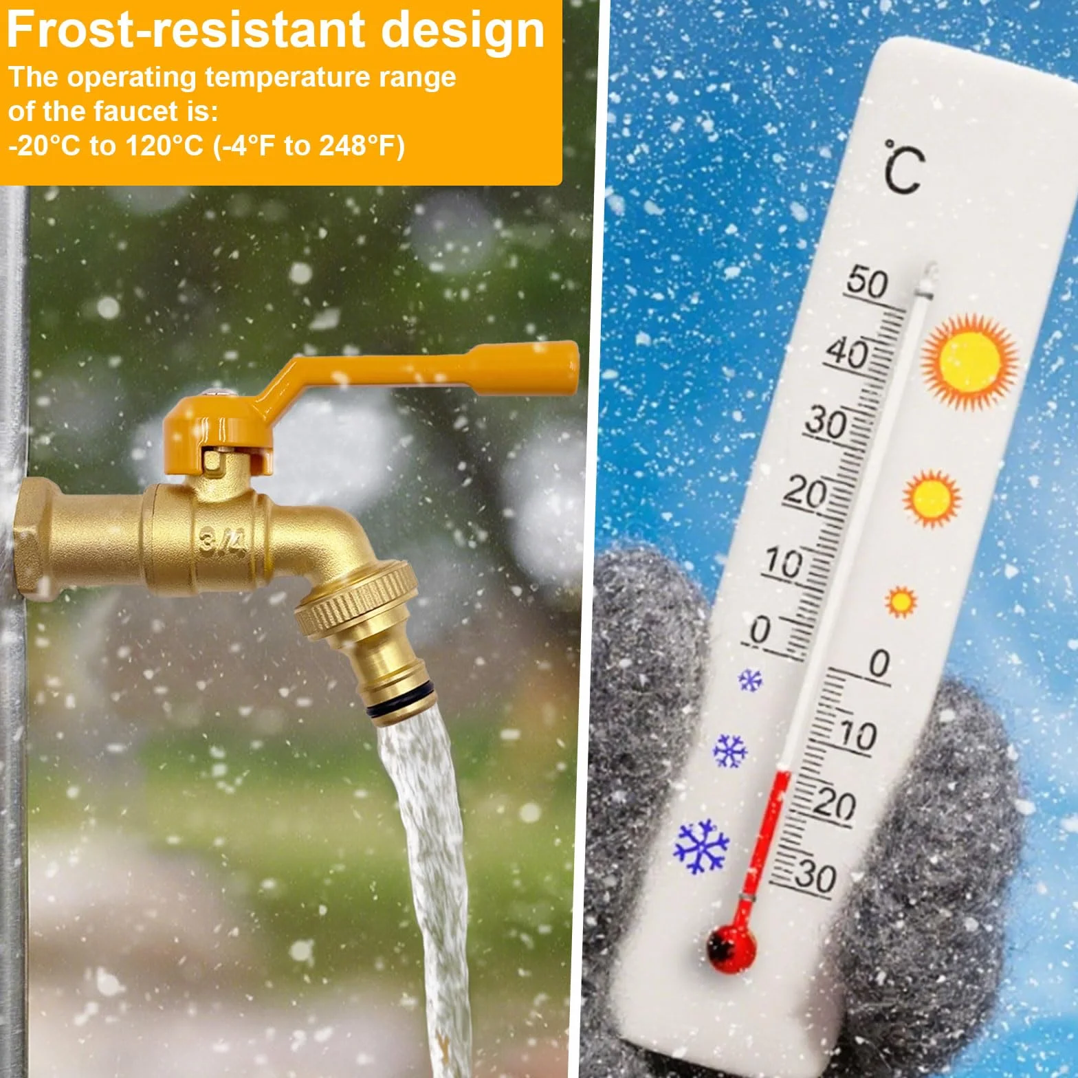 Mosiężny Kran Ogrodowy 3/4 Cala, Kulowy Mrozoodporny -20℃, Odporny na Wysoką Temperaturę 120℃