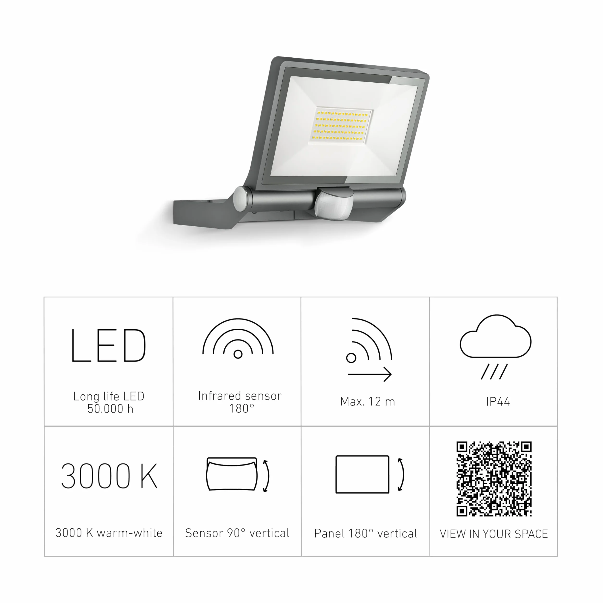 Steinel Reflektor zewnętrzny LED XLED ONE XL S antracyt, czujnik ruchu 180°, 42,6 W, 4200 lm przy 3000 K, aluminium, na podjazd, dziedziniec i ogród