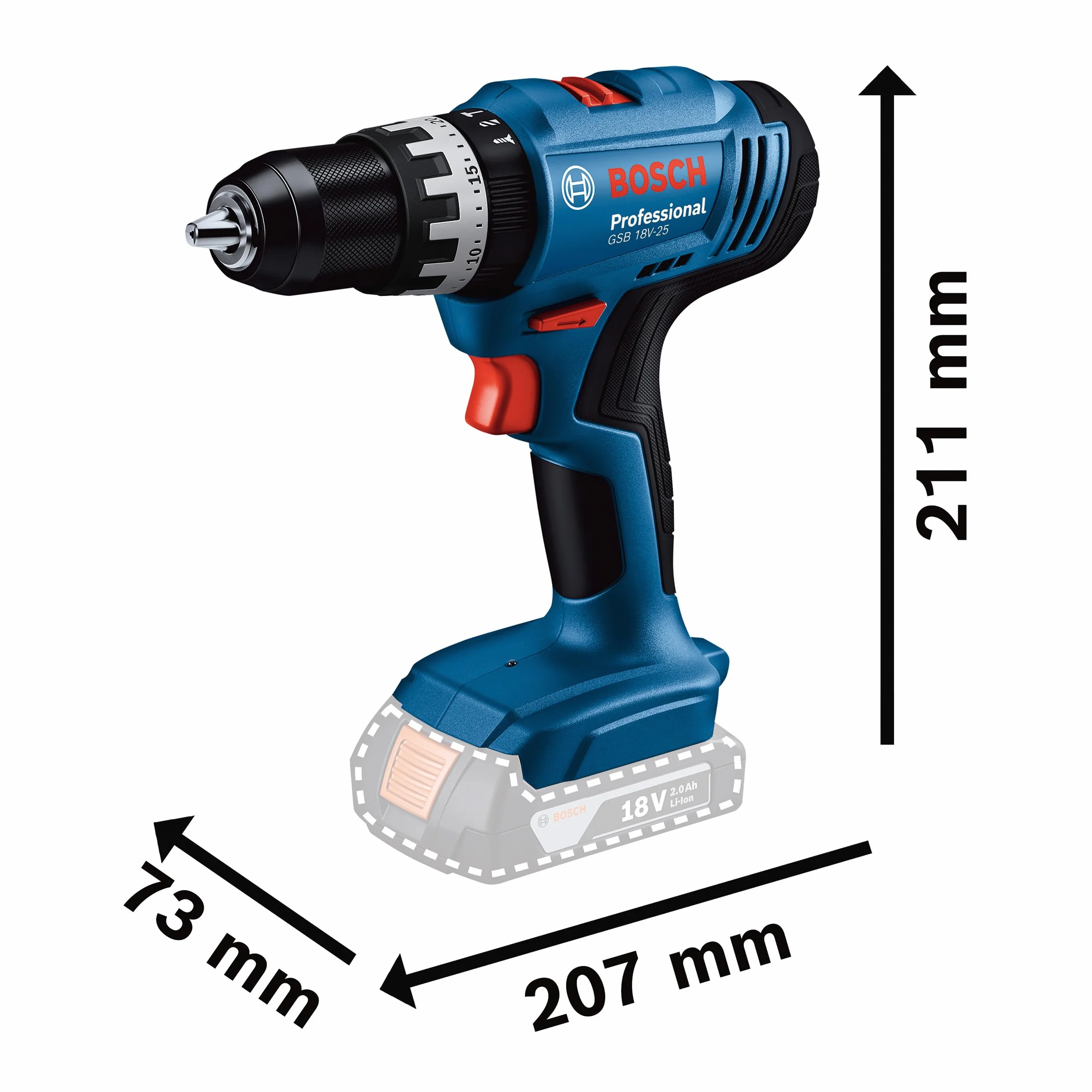 Bosch Professional 18V System Akumulatorowa wiertarko-wkrętarka udarowa GSB 18V-25 (maks. Ø wkrętów 10 mm)