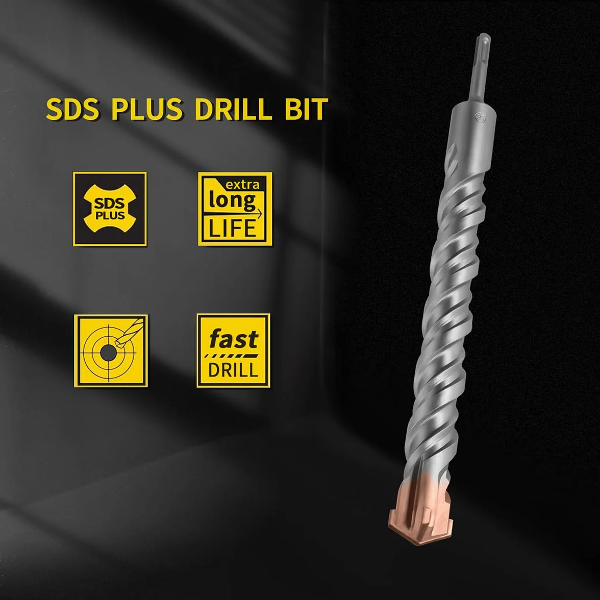 Wiertło udarowe SDS Plus do betonu 35 x 350 mm, profesjonalne wiertło do kamienia z 4 ostrzami z twardego metalu do wiercenia w kamieniu, betonie, kamieniu naturalnym, murze ceglanej