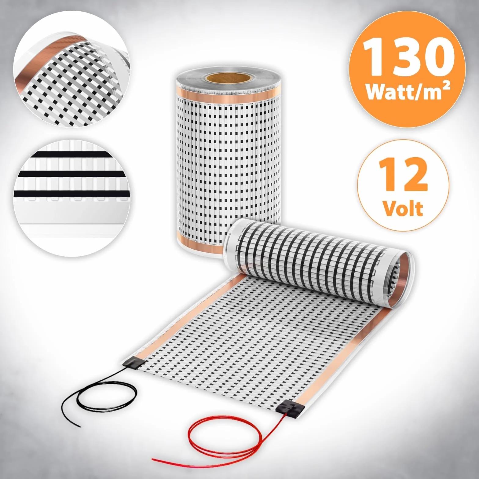 Mi-Heat Carbon folia grzewcza 3,5 m 12 V AC/DC, szerokość 40 cm, 130 W/m² – ogrzewanie podłogowe do przyczep kempingowych, temperowanie akumulatorów, ogrzewanie do terrarium, inkubatora, szklarni