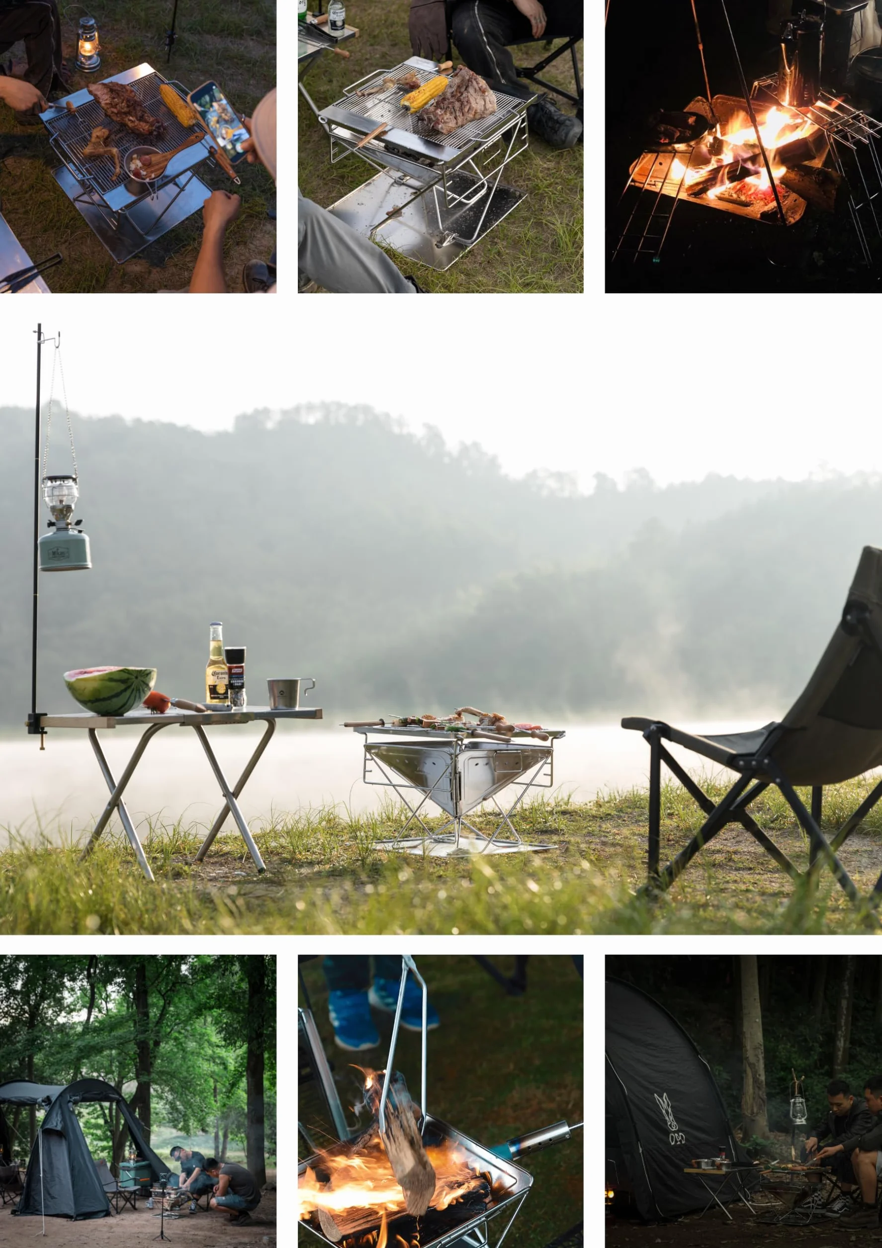 CAMPINGMOON Przenośny grill opalany drewnem ze stali nierdzewnej 50 cm z torbą transportową MT-055