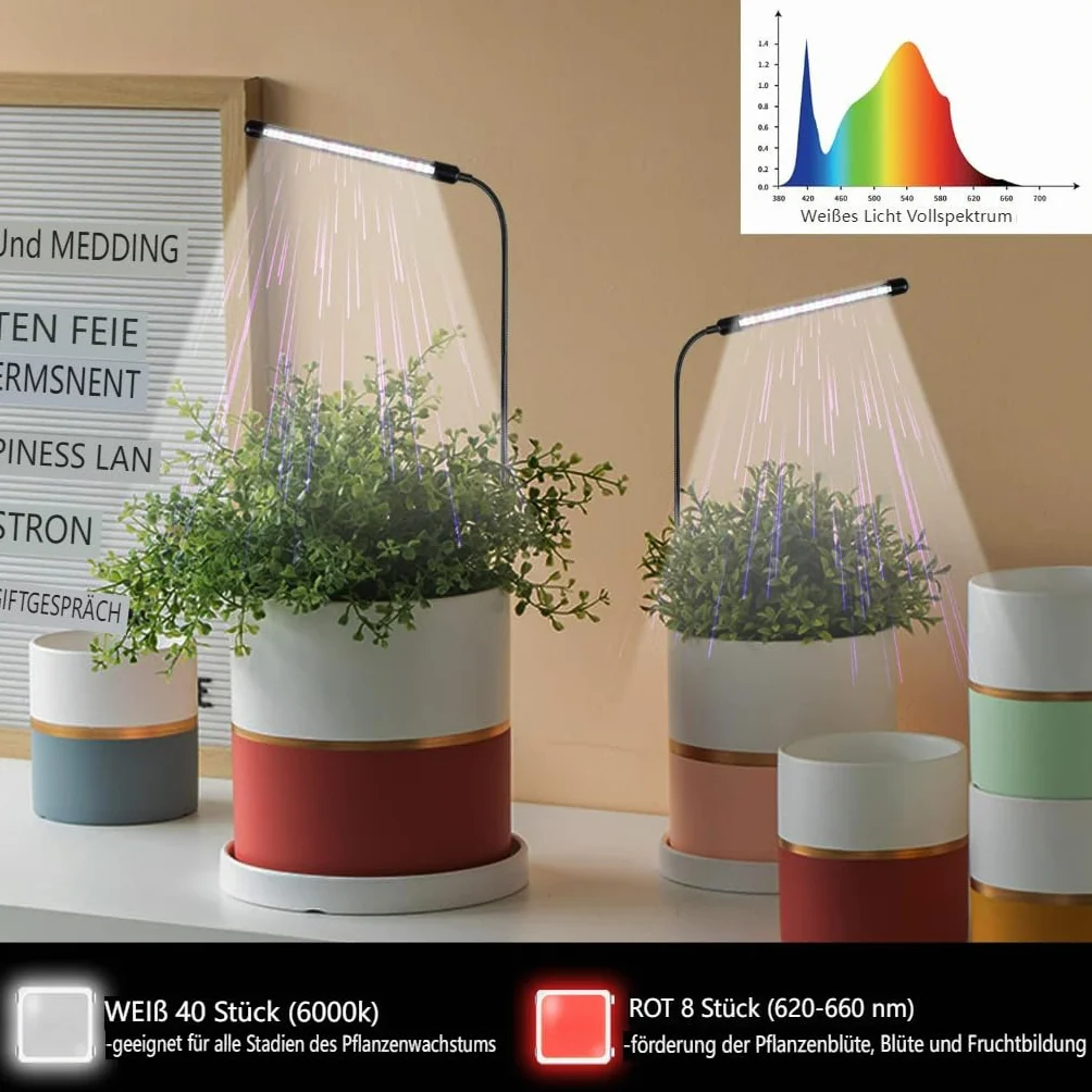 Lampa roślinna LED, lampa do roślin domowych, lampa do roślin domowych, lampa roślinna z automatycznym timerem, adapter usb 5 z regulacją wysokości