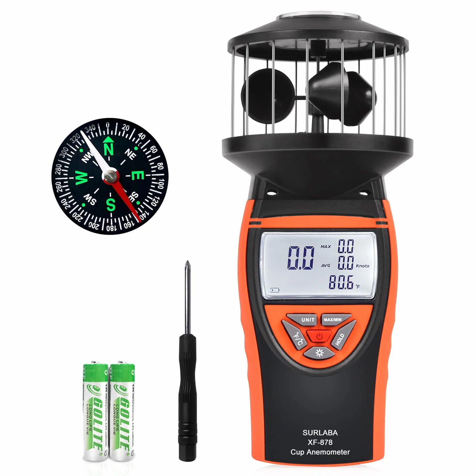 Wind Cup Anemometr na Zewnątrz XF-878 Miernik Prędkości Wiatr Pole Pomiaru 0.7~42m/s z MAX/MIN/AVG Tryb i Temperatura Test, Przenośny miernik wiatr dla Strzelania, Dron, Żeglarstwo, Windsurfing
