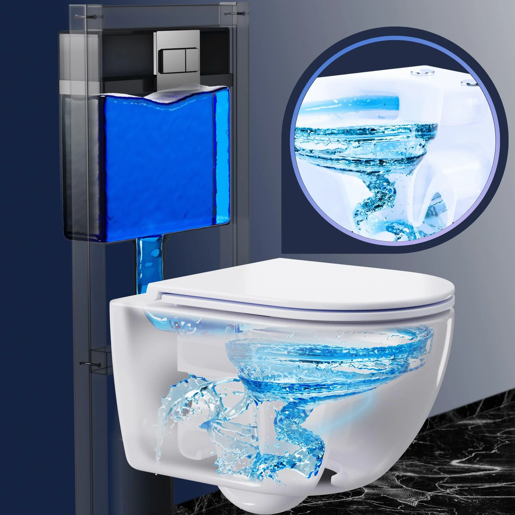 Whirlflush Soho 3.0 wisząca muszla klozetowa z połyskiem, bez krawędzi dla higieny i łatwego czyszczenia, spłukiwanie tornado, deska sedesowa z duroplastu Super Slim SoftClose