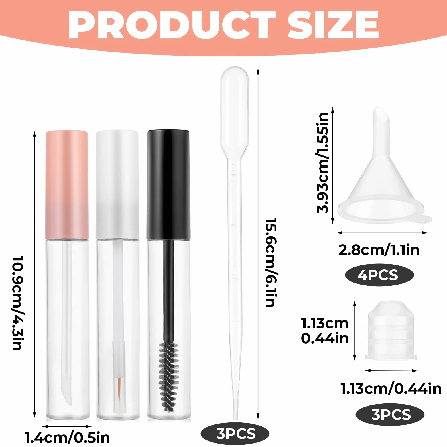 Zestaw maskarafek do rzęs, 12 sztuk, 10 ml, szczoteczka z uchwytem, do wielokrotnego napełniania, krem, butelka, rurki do błyszczyka, do eyelinera z lejką