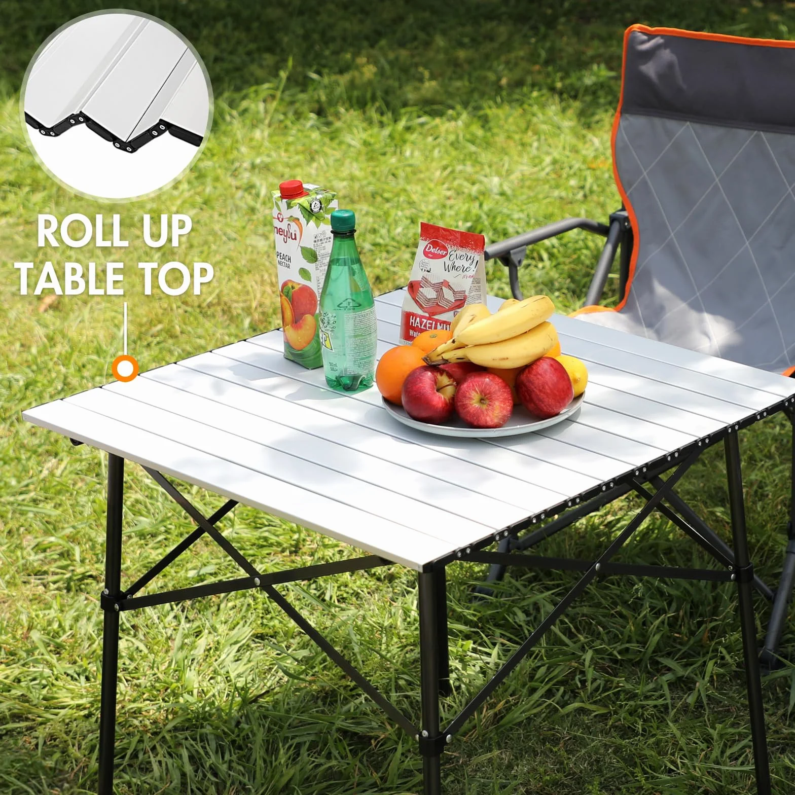 Składany stół kempingowy aluminiowy Roll Up Top 4 osoby srebrny