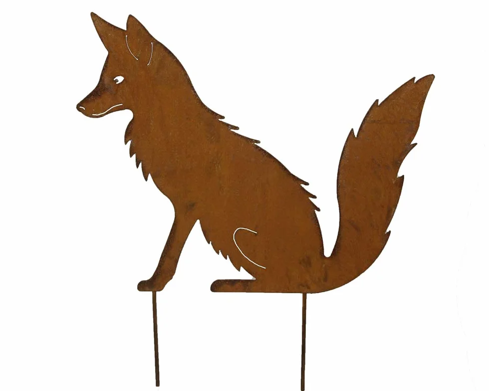 Ozdoba ogrodowa lis metal patyna szlachetna 41 cm x 50 cm rdzawa naturalna rdza
