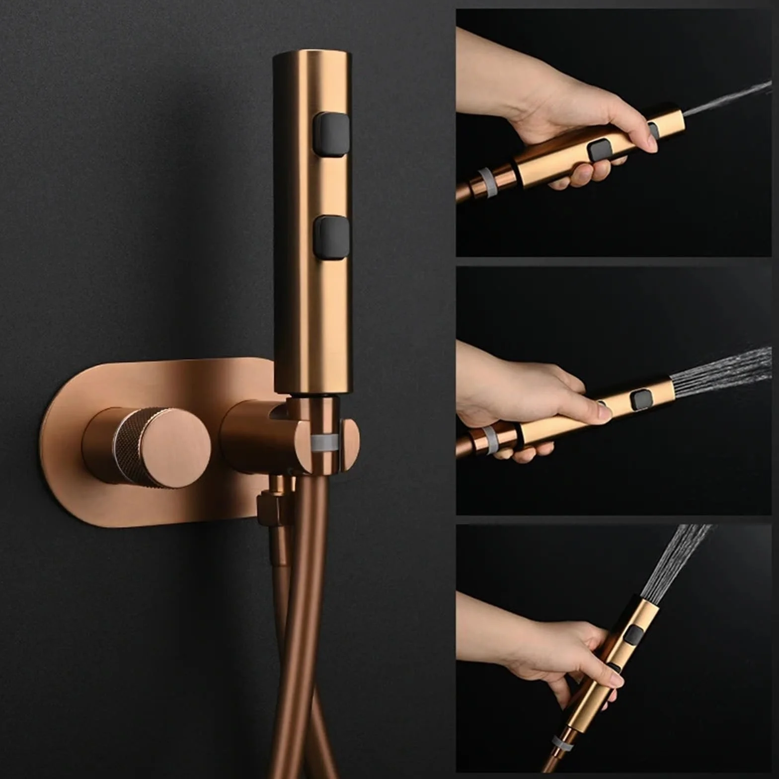 Bateria bidetowa w kolorze różowego złota, przenośna głowica prysznicowa do łazienki z pokrywką i uchwytem na papier toaletowy. (Long Handle b)