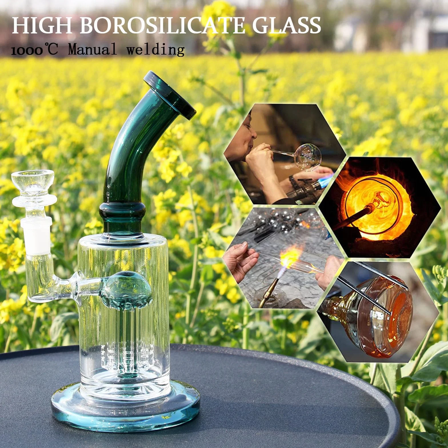 Szklane bong z percolowanym Tornado 14,5 mm Water Bong Bowl zielone