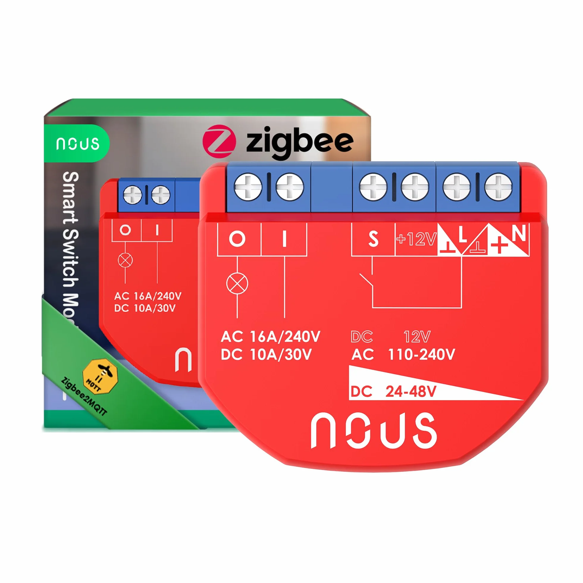 NOUS ZigBee Moduły Smart Switch, 1 kanał, AC 16 A/DC 10 A, suche styki, wymagany koncentrator ZigBee 3.0, kompatybilny z Alexa, Google Assistant, Home Assistant, aplikacją Tuya Smart Life