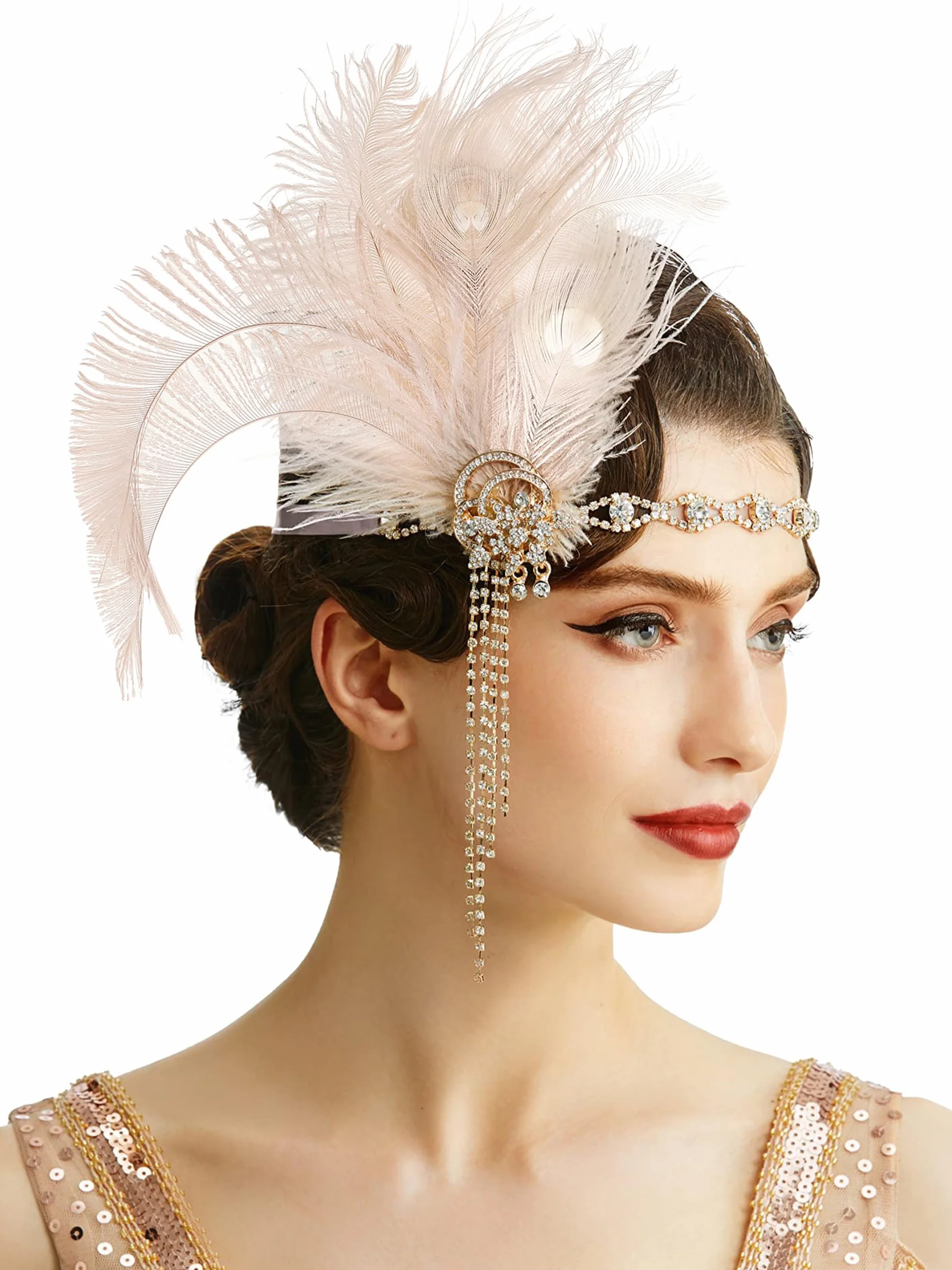 BABEYOND Opaska na głowę z lat 20. XX wieku Flapper - Ryczące lata 20. Wielki Gatsby Feather opaska na głowę lata 20. XX wieku Flapper Gatsby akcesoria