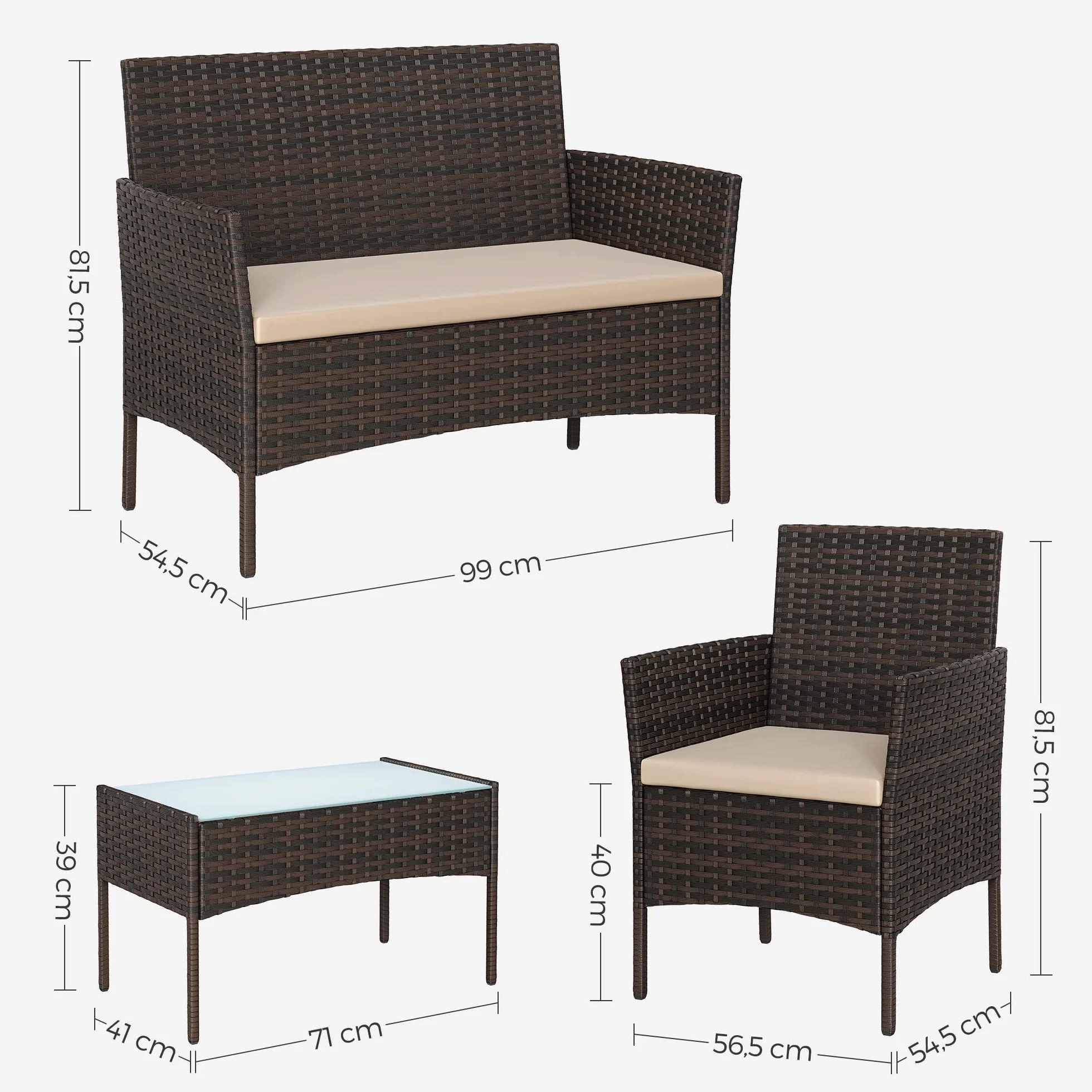 SONGMICS GGF004K05 zestaw mebli ogrodowych z polirattanu PE brązowo-taupe