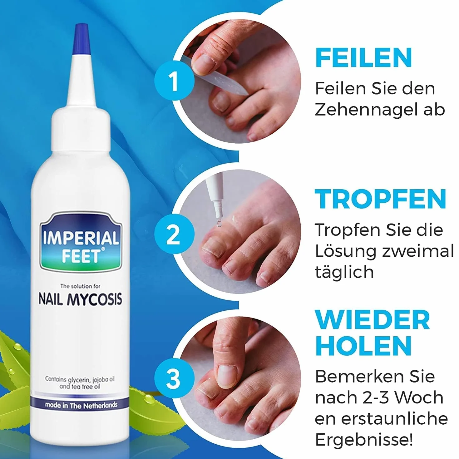 Imperial Feet Środek na Grzybicę Paznokci - Naturalny Preparat na Grzybice i Choroby - Krople z Gliceryną, Olejkiem Jojoba i z Drzewa Herbacianego, Bez Wody - Wyprodukowany w Europie - Butelka 75ml
