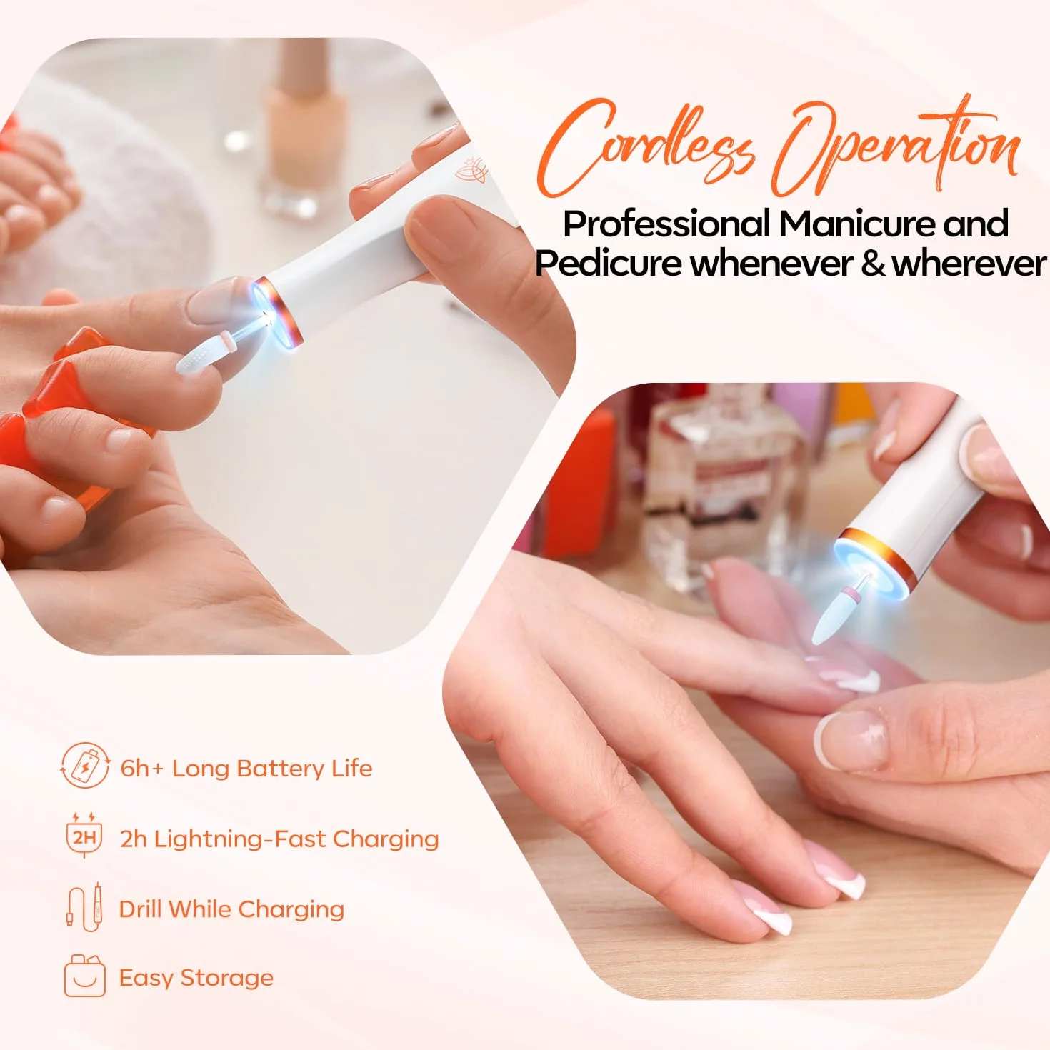 modelones Bezprzewodowa frezarka do paznokci, 13 w 1, do paznokci żelowych 25 000 obr./min, zestaw do manicure i pedicure, światło LED, pilnik do paznokci żelowych, akrylowych, do kształtowania
