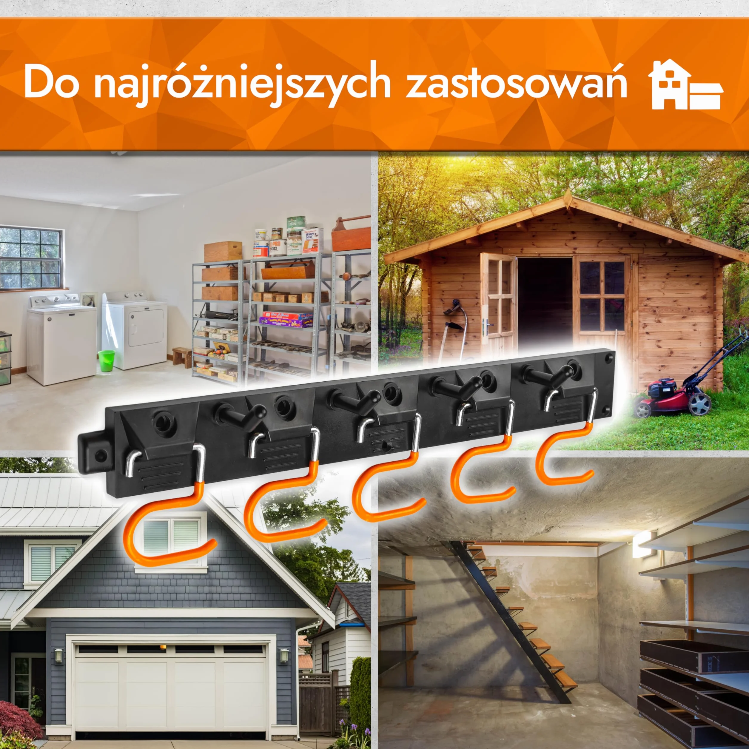 Organizer na narzędzia ogrodnicze 2x40cm z antypoślizgowymi hakami wieszak ścienny