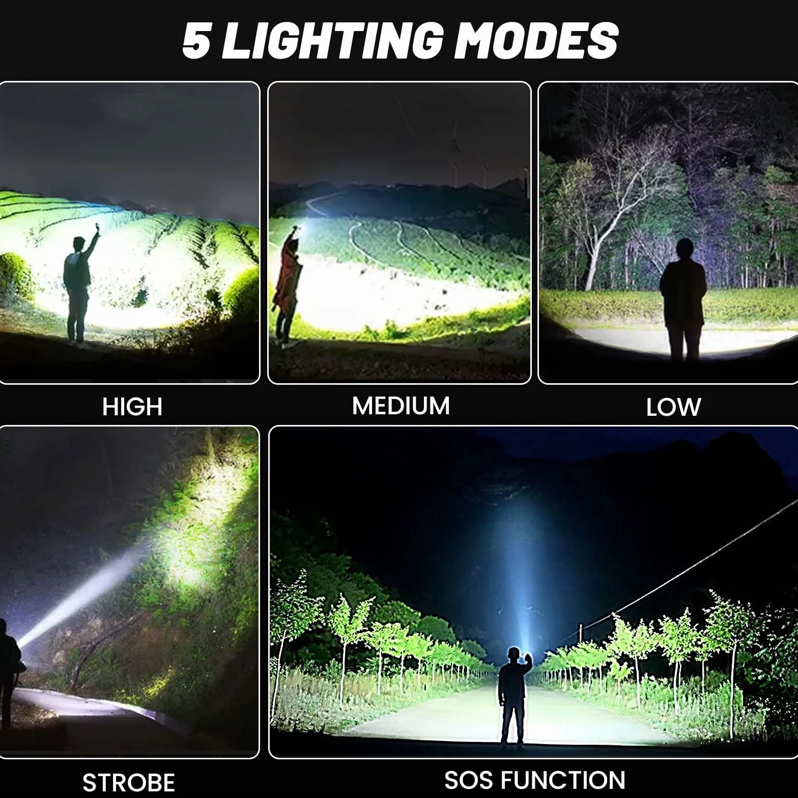 Latarka do ponownego ładowania, 990 000 lumenów, bardzo jasna latarka LED, wysoka jasność z kablem USB, 5 trybów, wodoodporna latarka, mocne światło błyskowe do domu, na kemping, wędrówki