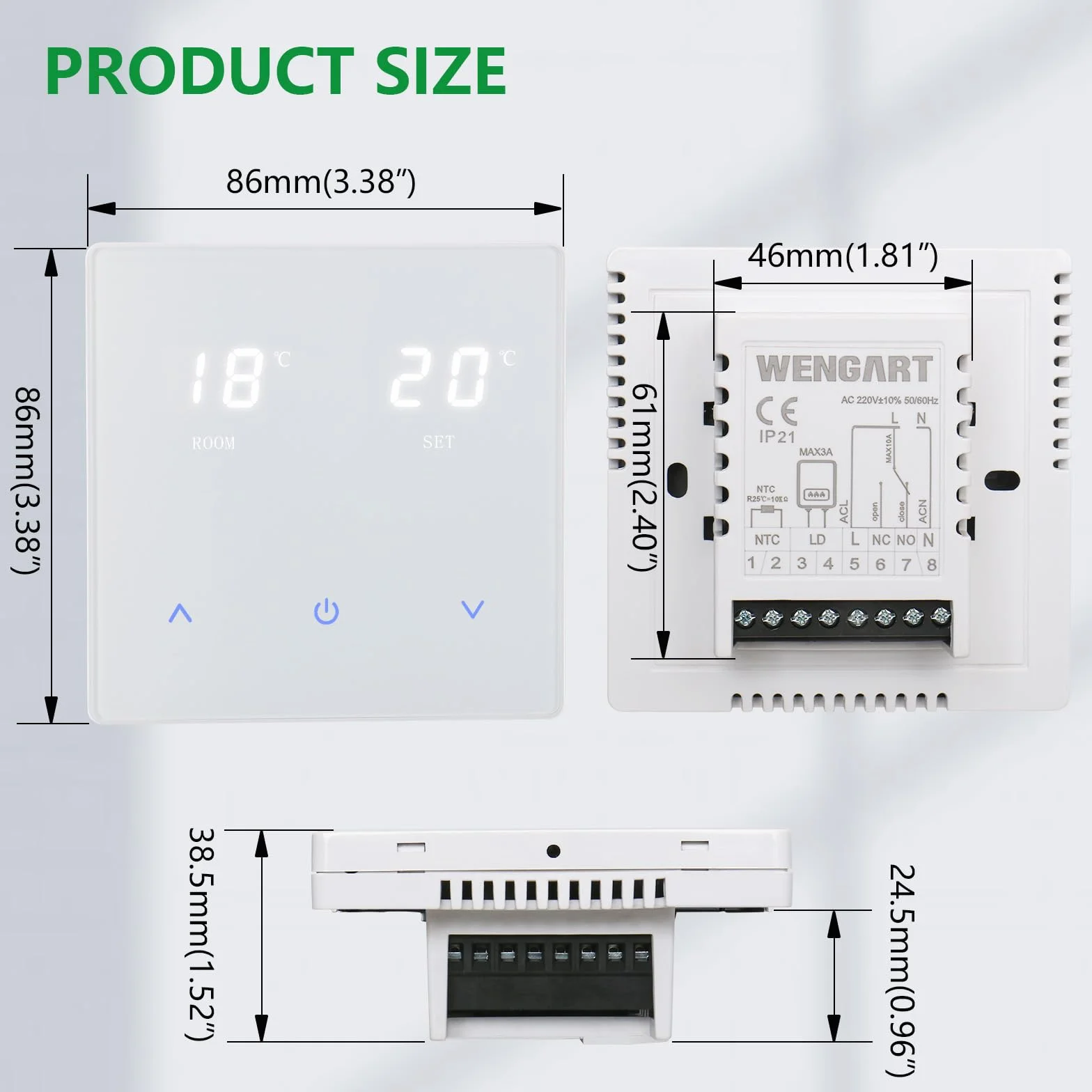 Wengart Termostat grzewczy LED z wyświetlaczem WG808 (ogrzewanie podłogowe wody białej)