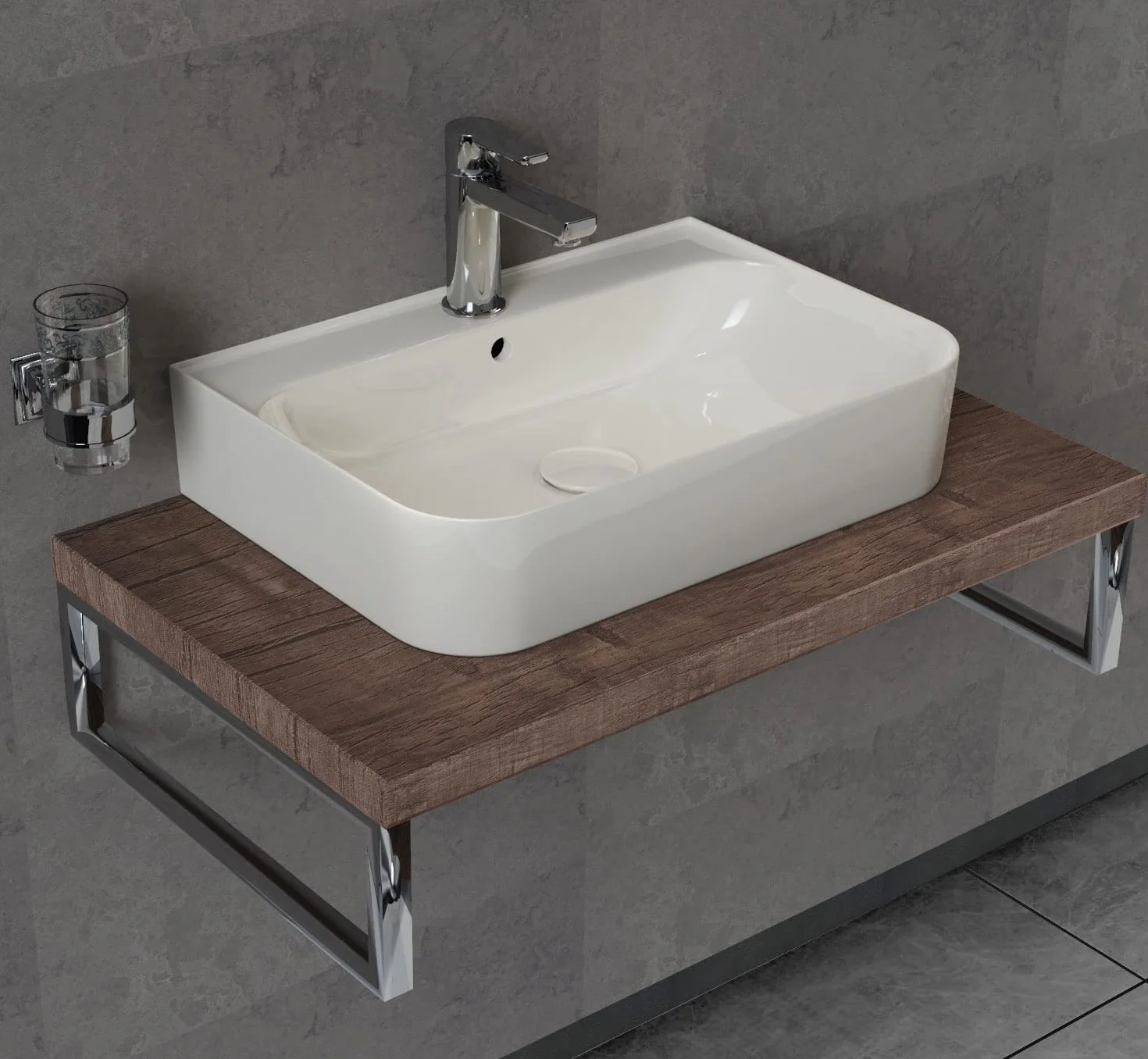 Aqua Bagno | Kwadratowa Umywalka Nablatowa, Biała, Błyszcząca, Ceramiczna, Do Rąk, Szerokość 55 cm