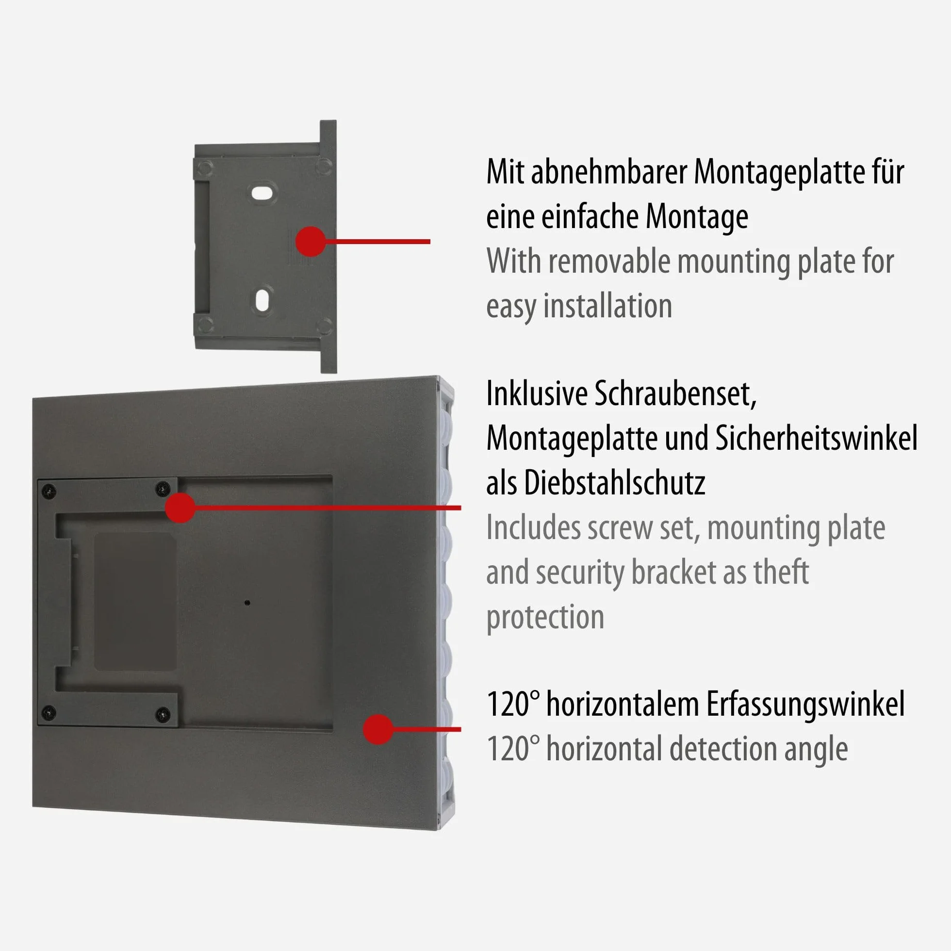 Brennenstuhl Solarny reflektor LED SOL 1000 Plana/lampa ścienna LED do zastosowań zewnętrznych z czujnikiem ruchu (lampa solarna IP54, 1000 lm, 4 różne tryby świecenia, czujnik zmierzchu)