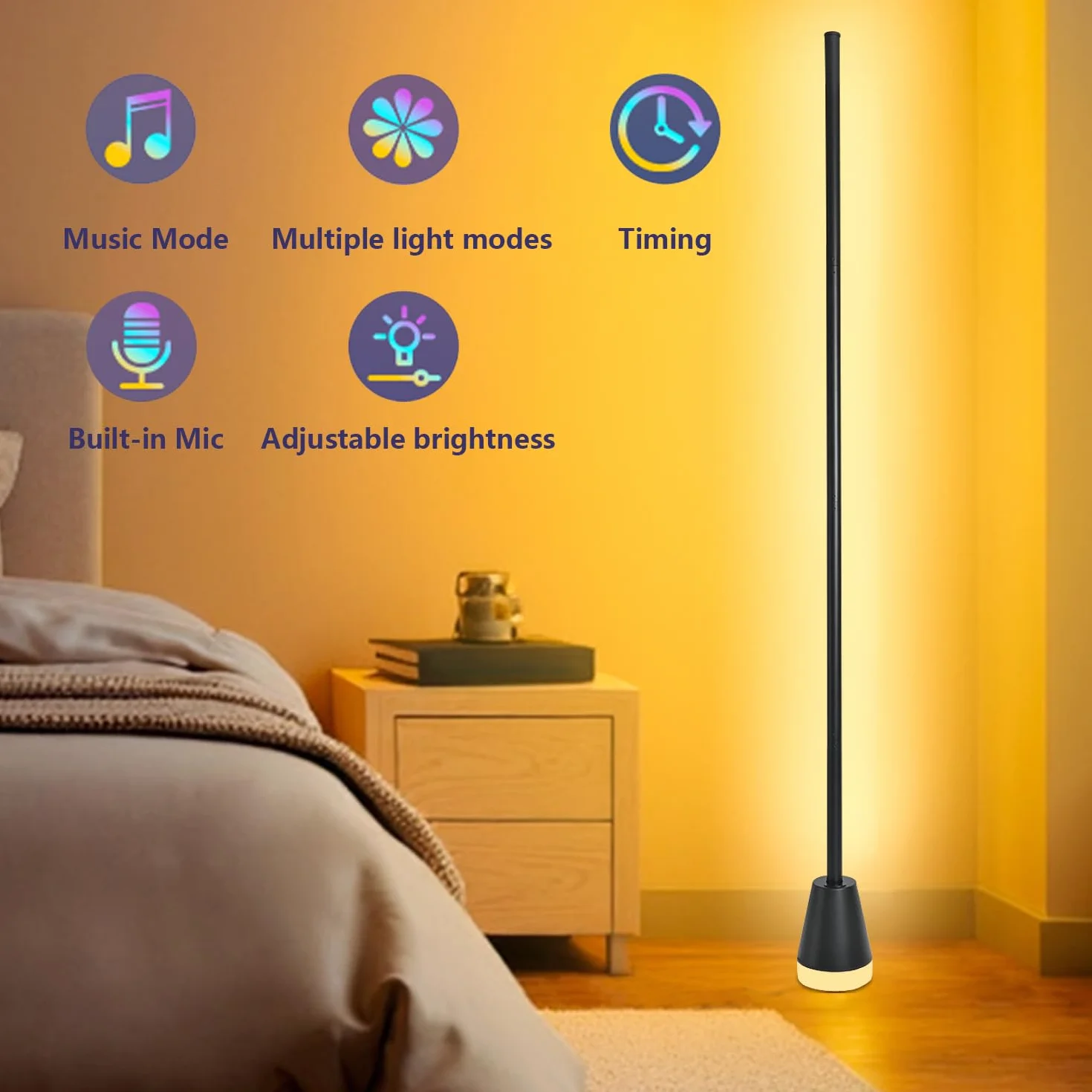 Epicflare Lampa stojąca LED, lampa podłogowa do salonu, 150 cm, z pilotem zdalnego sterowania i aplikacją, tryb "zrób to sam", 16 milionów kolorów, lampa narożna z trybami muzyki i funkcją timera, do