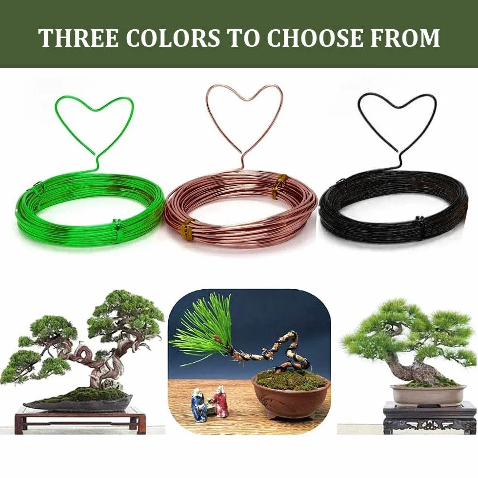 Tlilyy Zestaw drutów bonsai – 9 rolek anodyzowanych aluminiowych drutów treningowych w 3 rozmiarach do formowania drzew bonsai wewnątrz -