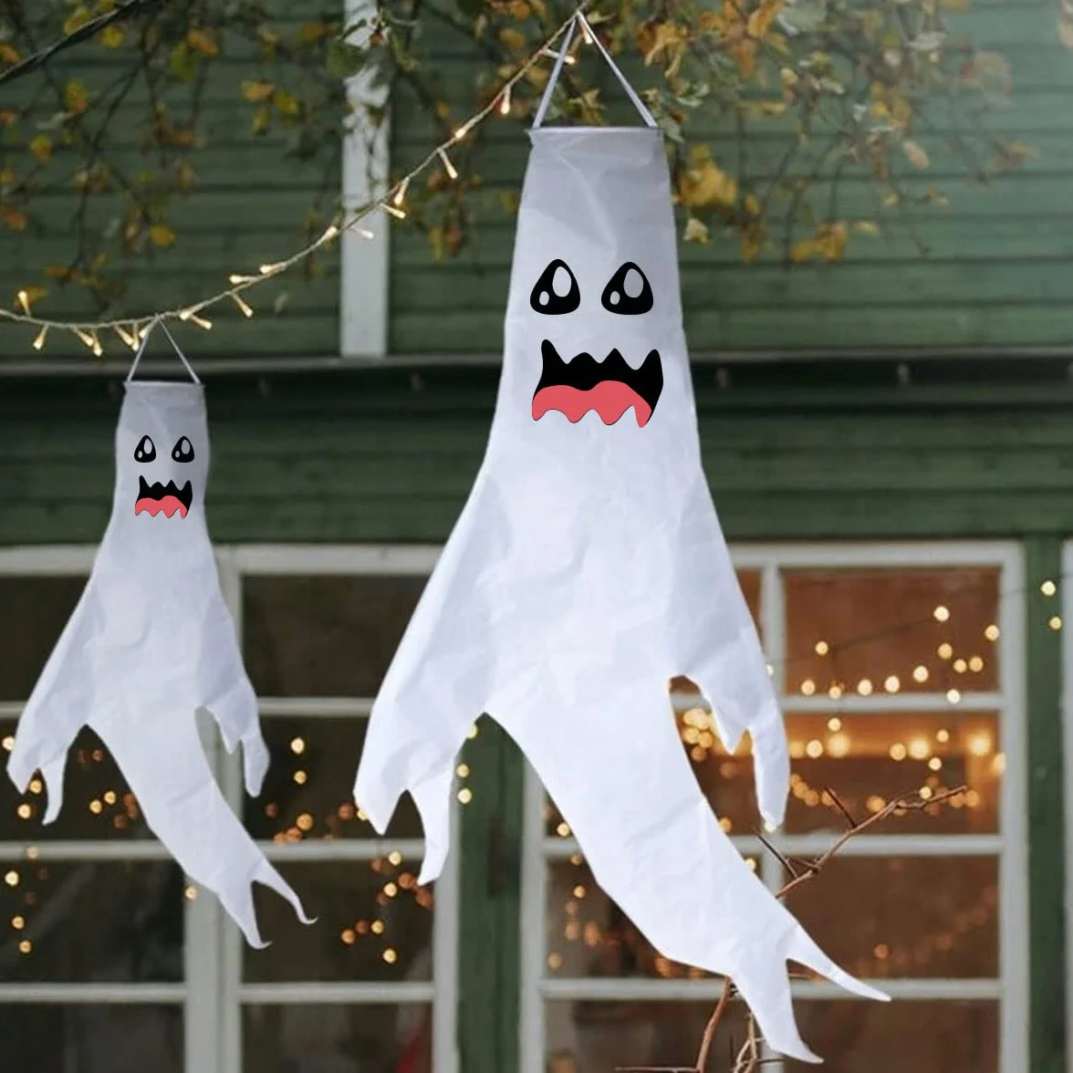 Halloween Dekoracja Duchów z Diodą LED Koraliki Lampy Windsock Flaga 2szt.