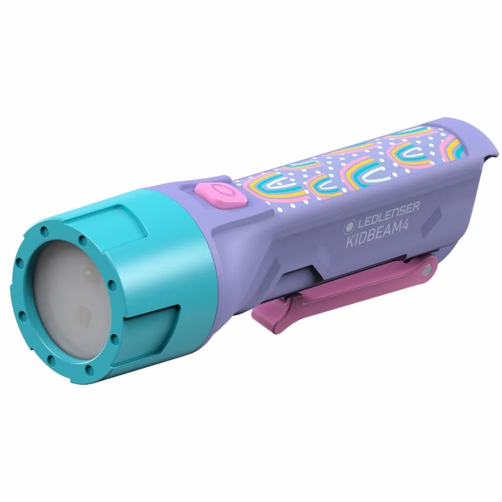 Ledlenser KidBEAM4 latarka dla dzieci, 4 kolory LED AAA latarka zasilana bateriami, lekka 72 g, z klipsem kieszonkowym, funkcja automatycznego wyłączania, doskonała do czytania, biwakowania i zabawy