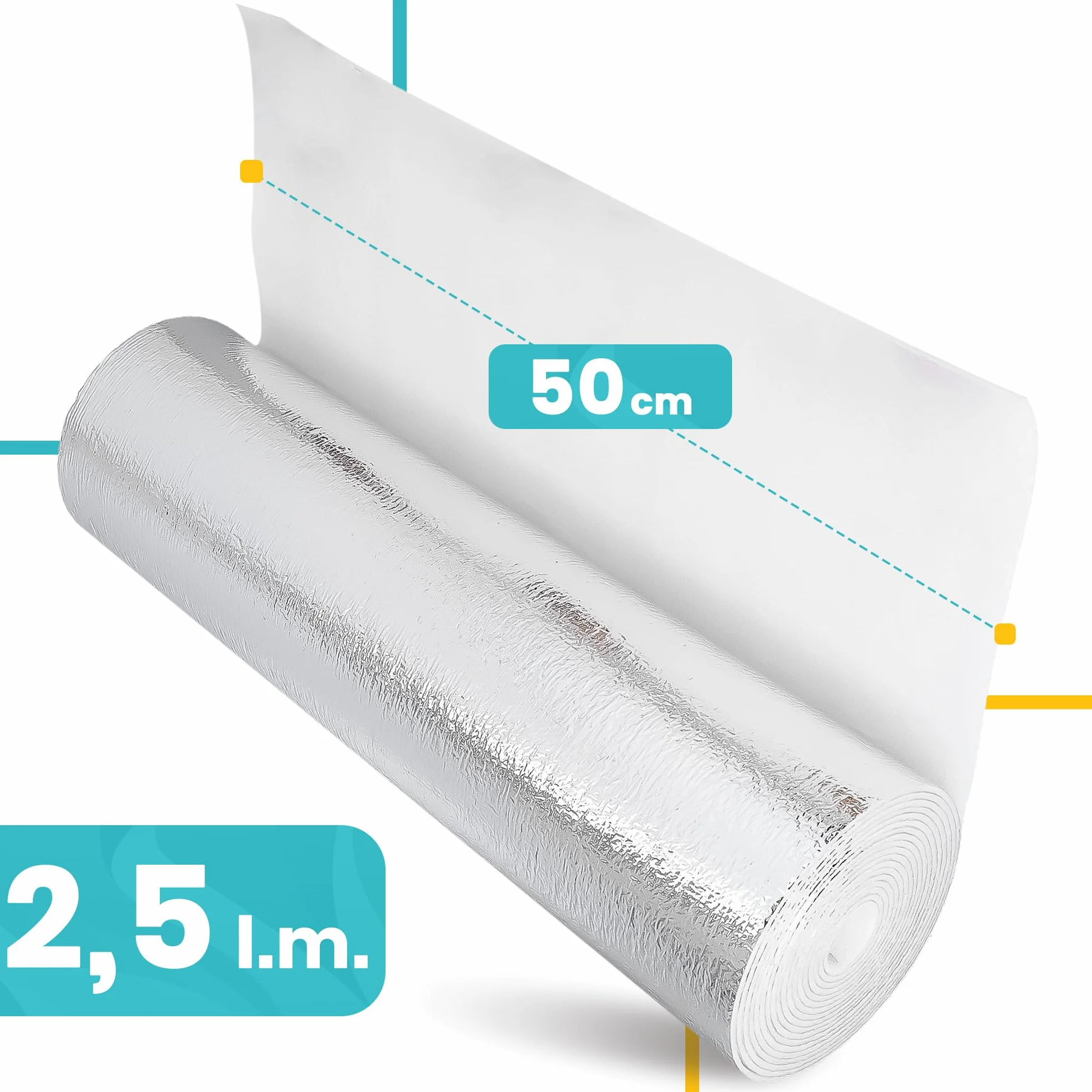 Mata Termoizolacyjna Folia Izolacyjna Aluminiowa 3 x 500 x 2500 mm | Termiczna Izolacja Dachu Kampera Ocieplenie Pianka Odbijająca Ciepło Grzejników Ekran Zagrzejnikowy Rolka